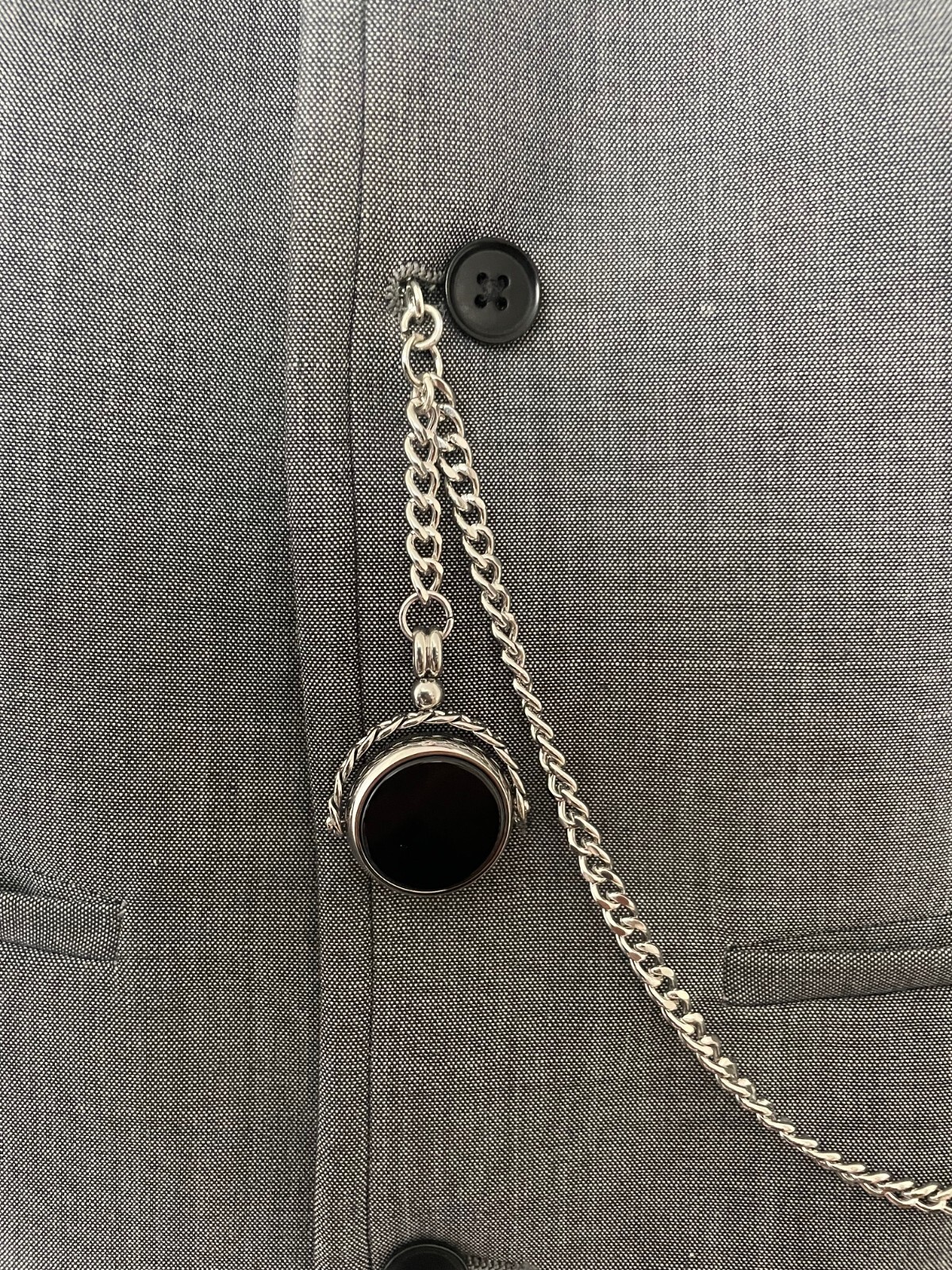 s vintage type single albert silver plated pocket watch chain spinning fob stone