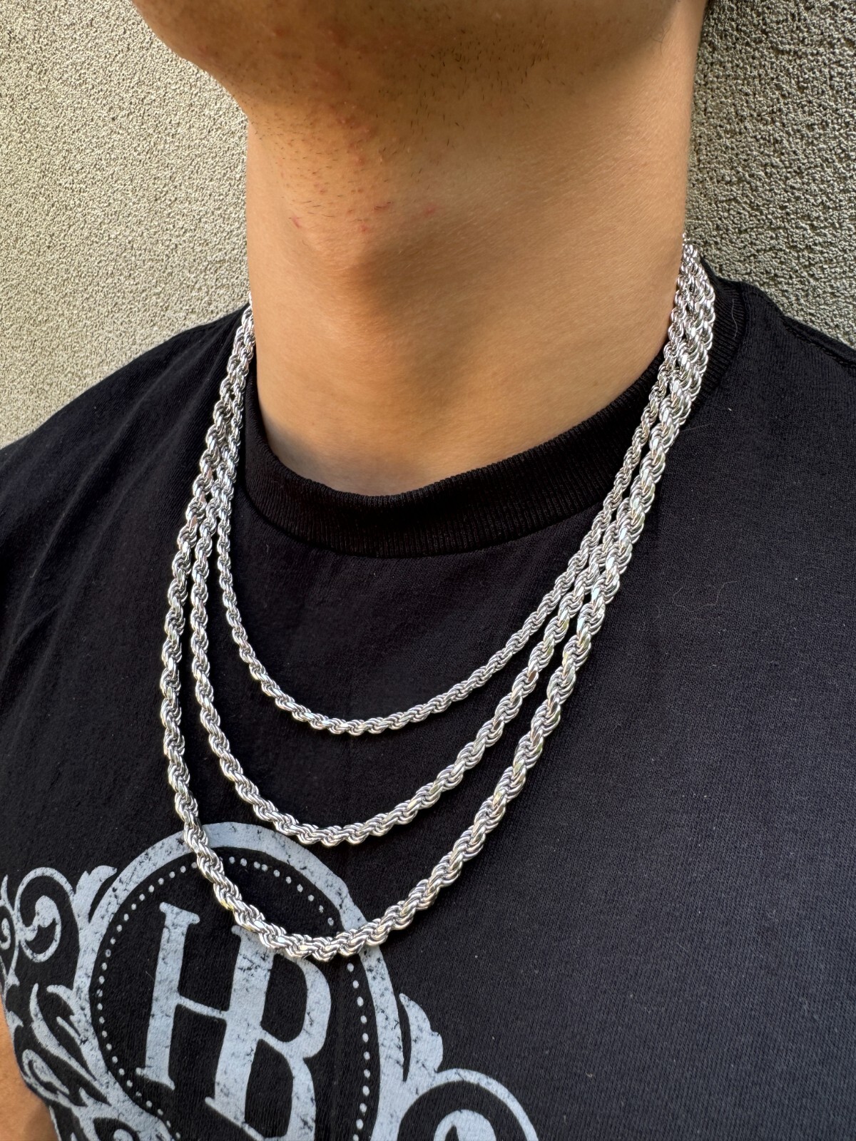 Real Solid 925 Silver W. Rhodium Finish Rope Chain 1.5-6mm Necklace Mens Ladies