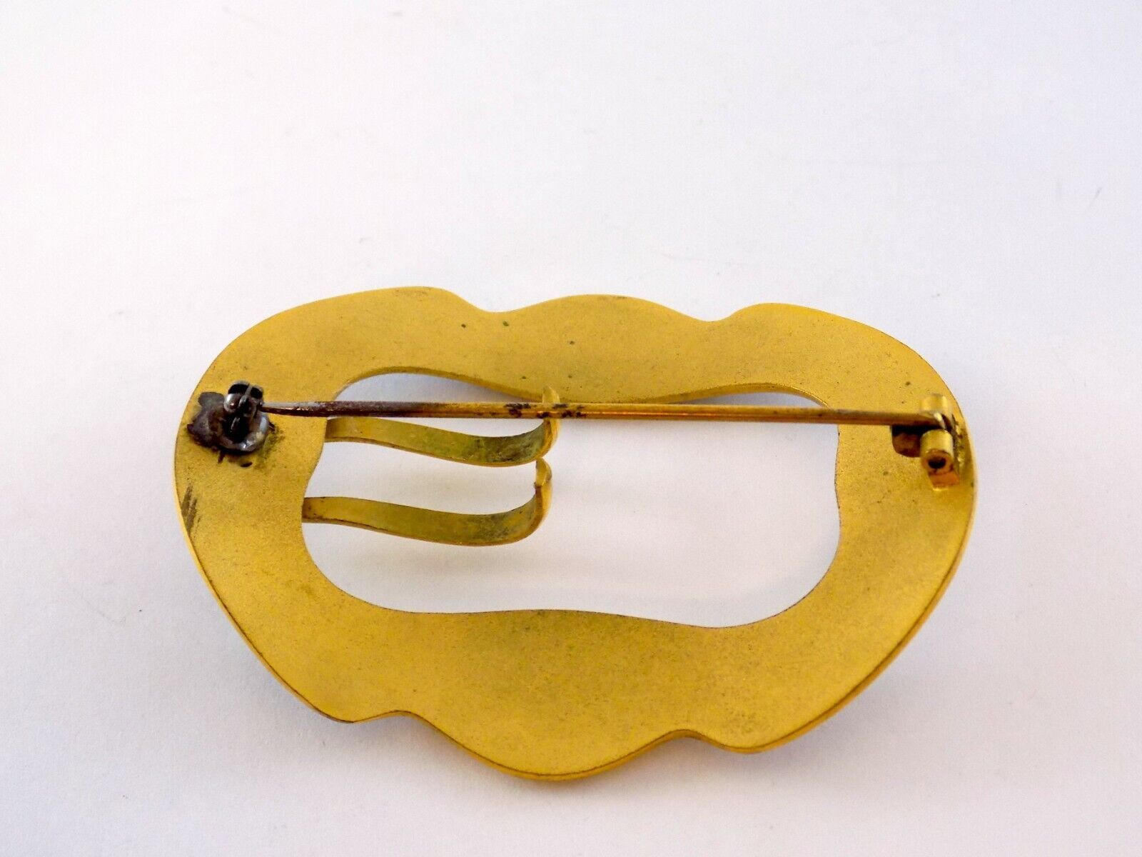 Vintage Unsigned Goldtone Metal and Blue Enamel Belt Buckle Brooch Pin 2.5 Inch