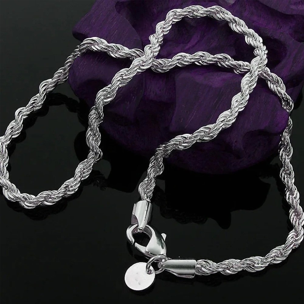 2Pc 18/20/22/24inch 4mm Copper-clad iron Italian Style Rope Chain Men’s Necklace