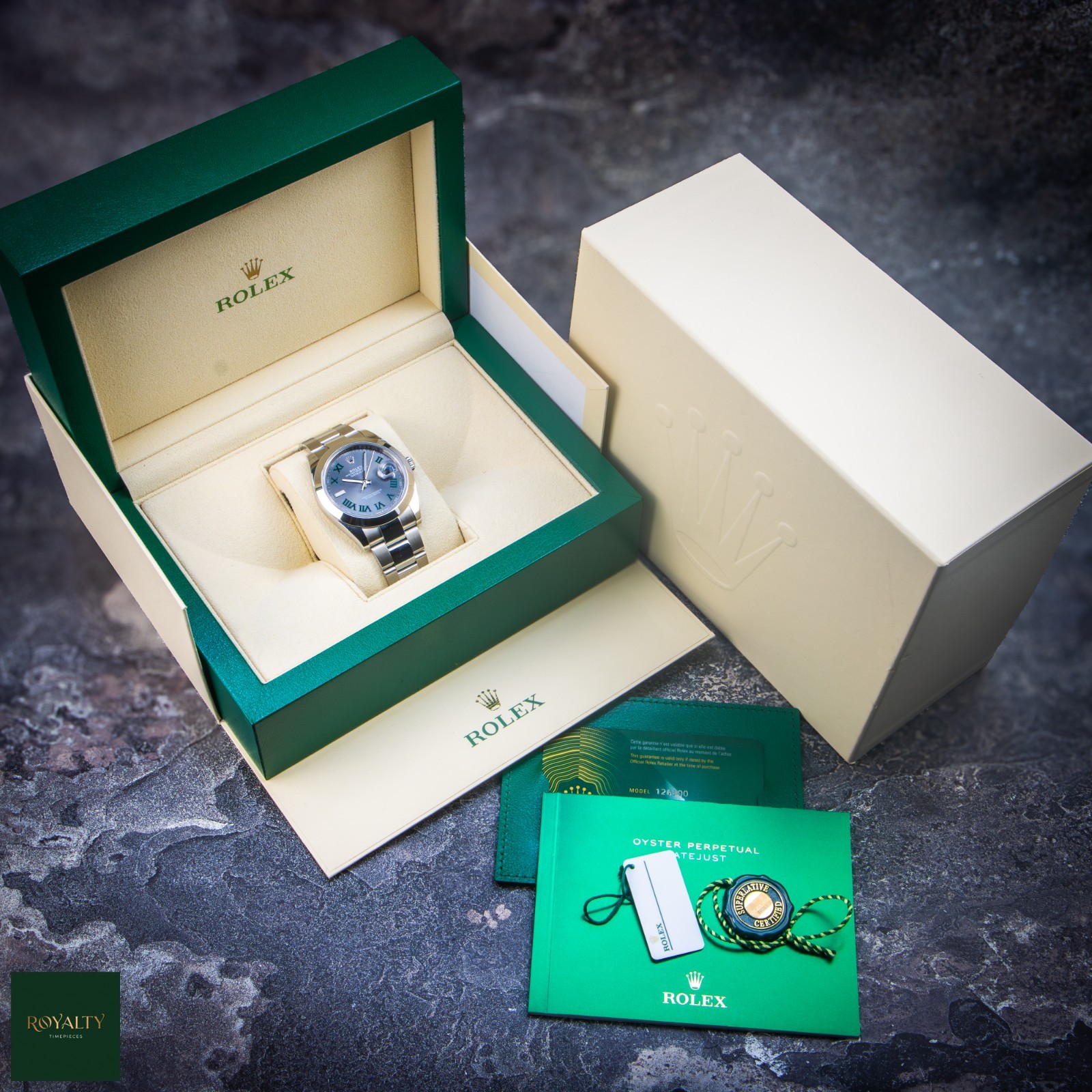 Rolex Datejust 41 126300 Wimbledon Dial Smooth Bezel Oyster 2023 Box & Papers