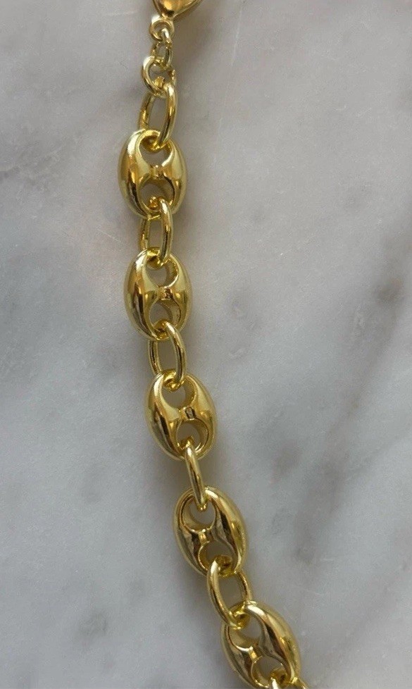 14k yellow Gold Plated Puffy Puffed Anchor Mariner Link Chain bracelet new 8mm