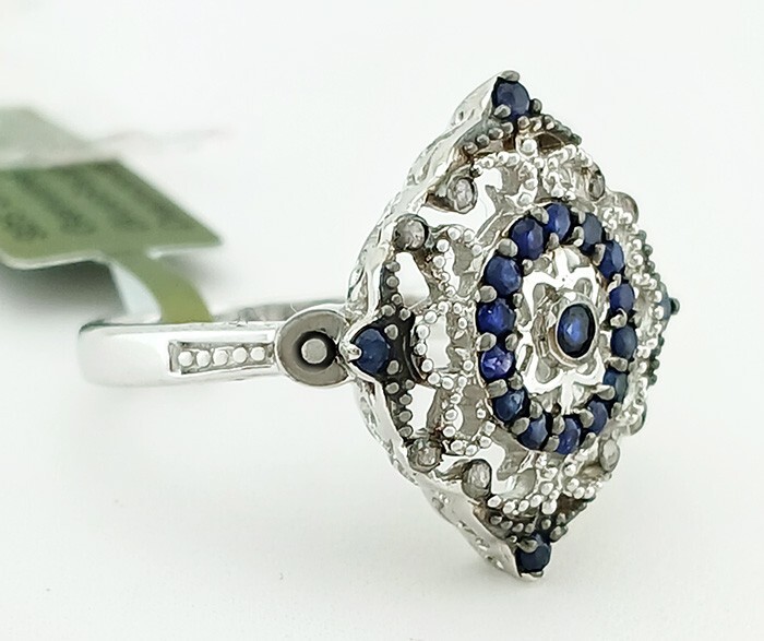 GENUINE 0.27 Cts BLUE SAPPHIRE & DIAMOND RING .925 Sterling Silver NWT SIZE 7.25