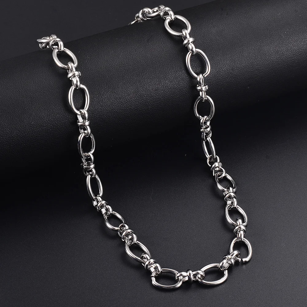 Heavy Oval Necklace Stainless Steel Big Link Punk Chain Chunky Men Jewelry