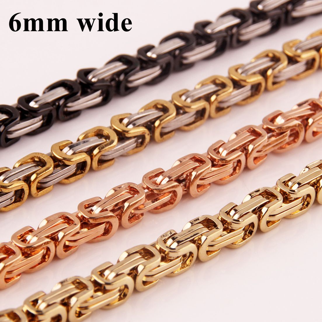 4/6/8mm Women Men Cut Byzantine Chain Stainless Steel Necklace or Bracelet 8-40″