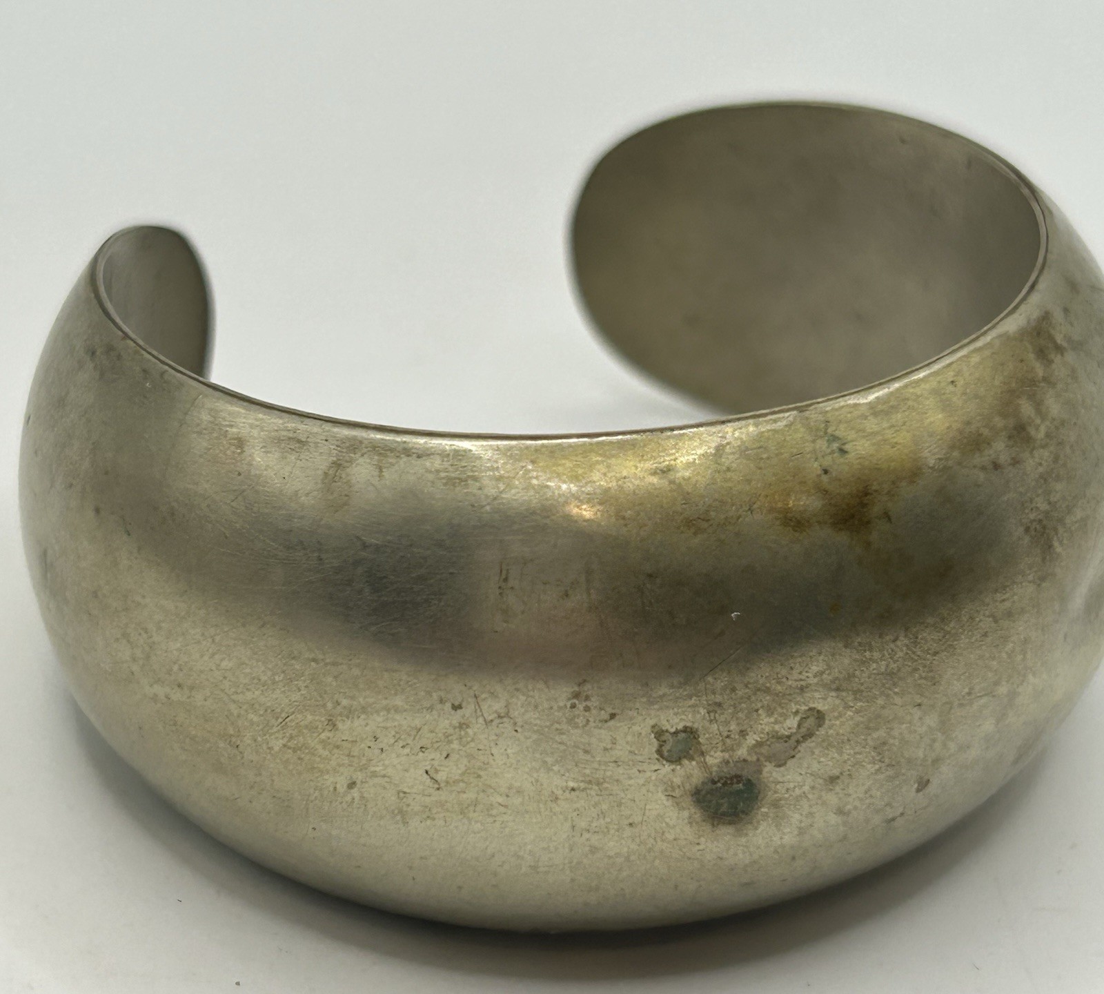 Vintage Mexico Modernist Wide Cuff Bracelet Silver Tone 33g