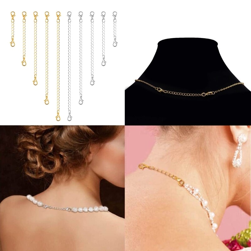 10Pcs/set Necklace Extender Gold Silver Chain Extenders Jewelry Delicate Choker