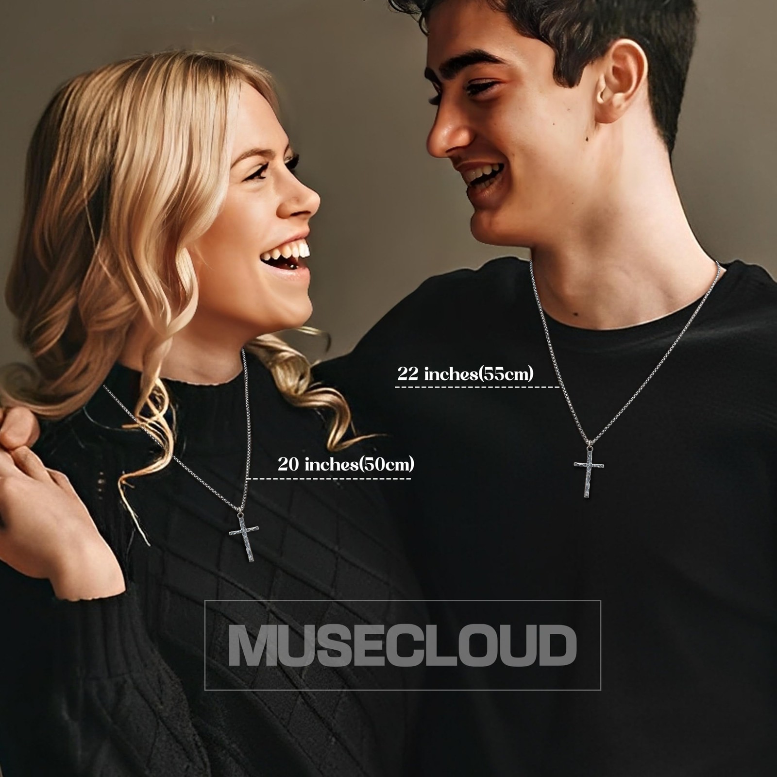 MUSECLOUD 20 inch (50cm)Chain Average Length for Men, Rustic Cross Necklace