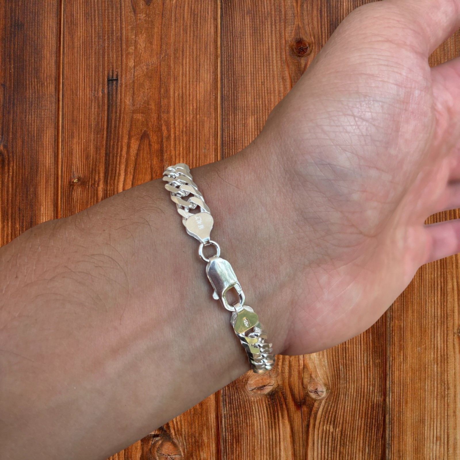 8mm Double Curb Link Bracelet – Real Solid 925 Sterling Silver MADE IN ITALY