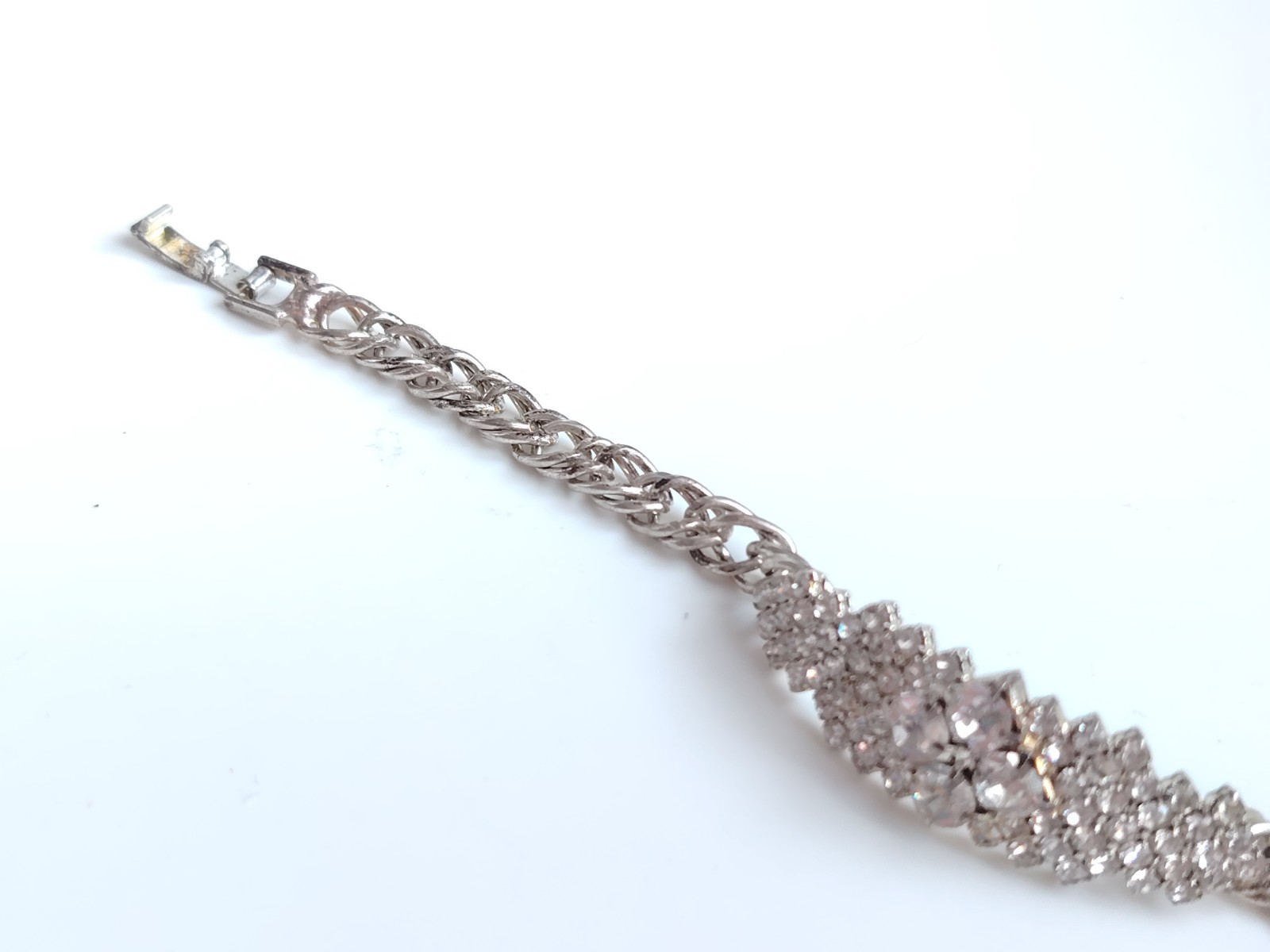 Vintage Riviera Rhinestone Bracelet Silver Tone Snap Clasp Foil Backed Glass