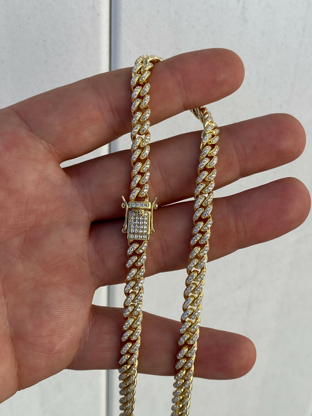 6mm Miami Cuban Iced 14k Gold Plated Solid 925 Silver Chain Necklace Men Ladies