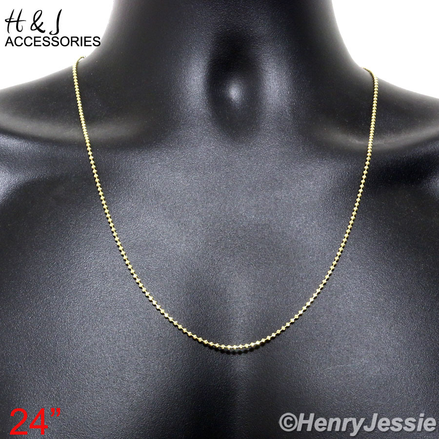 925 STERLING SILVER 18-30″X2MM GOLD PLATED BEAD CHAIN CZ DOG TAG PENDANT*GP164