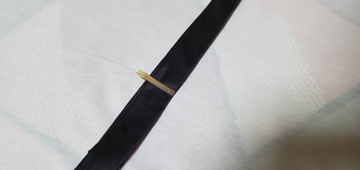 Rare Yves Saint Laurent Vintage YSL Logo Shiny Combination Tie Pin Gold Stripe