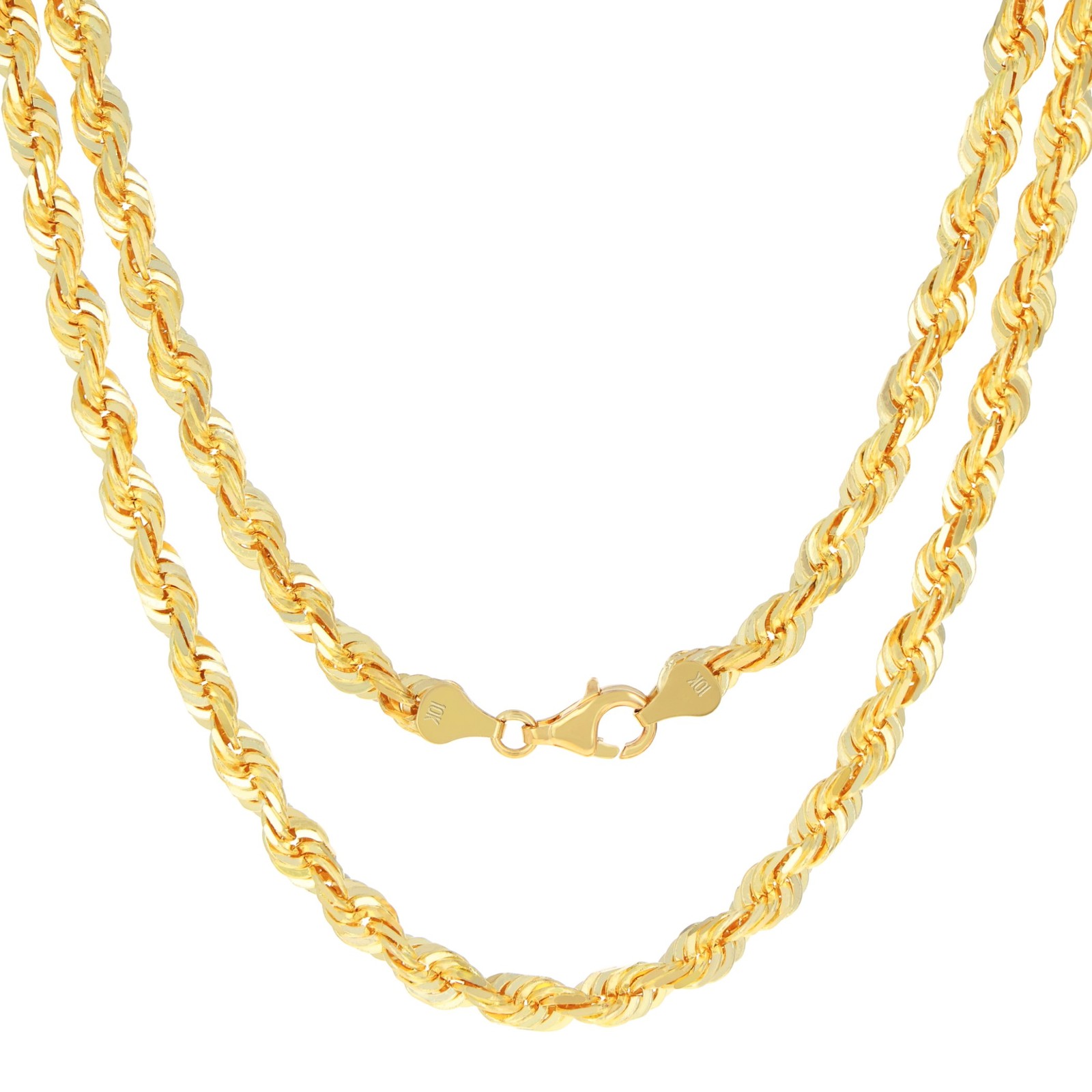 10K Yellow Gold 1.5mm-10mm Diamond Cut Rope Chain Necklace Mens Women 16″- 30″
