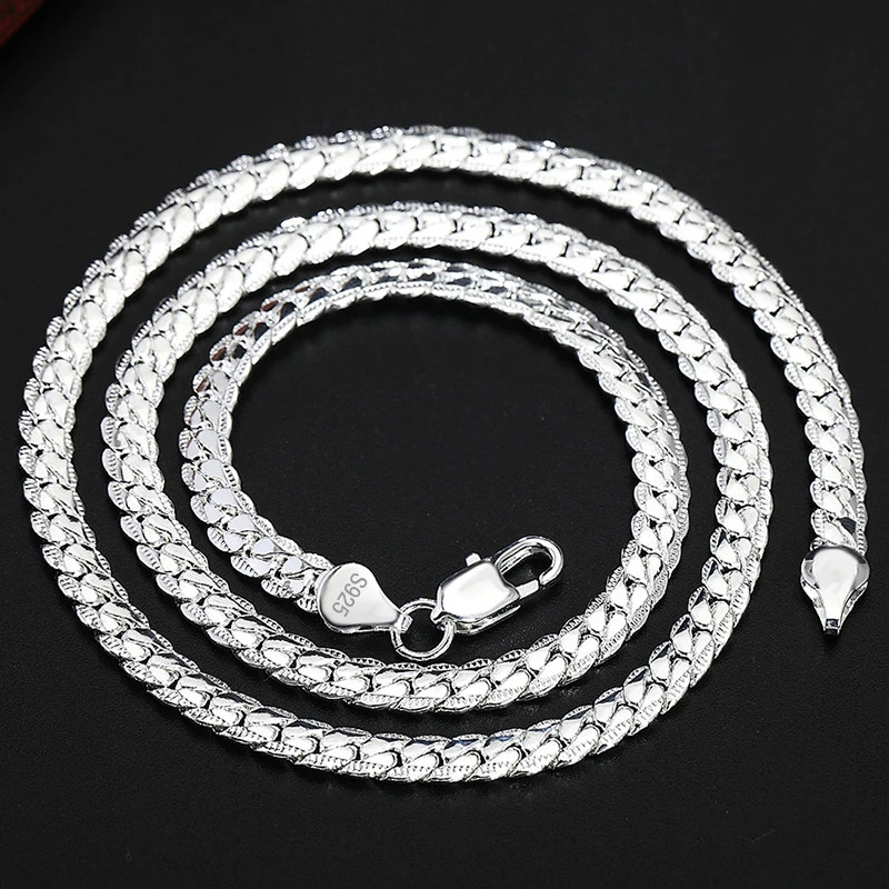 925 Sterling Silver Plated 6mm Cuban Link Chain Necklace 16-24″ Unisex Gift