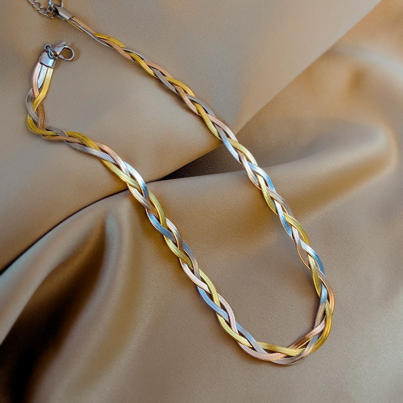 DIEYURO 316L Stainless Steel 3in1 Crossover Snake Chain Jewelry Set Women