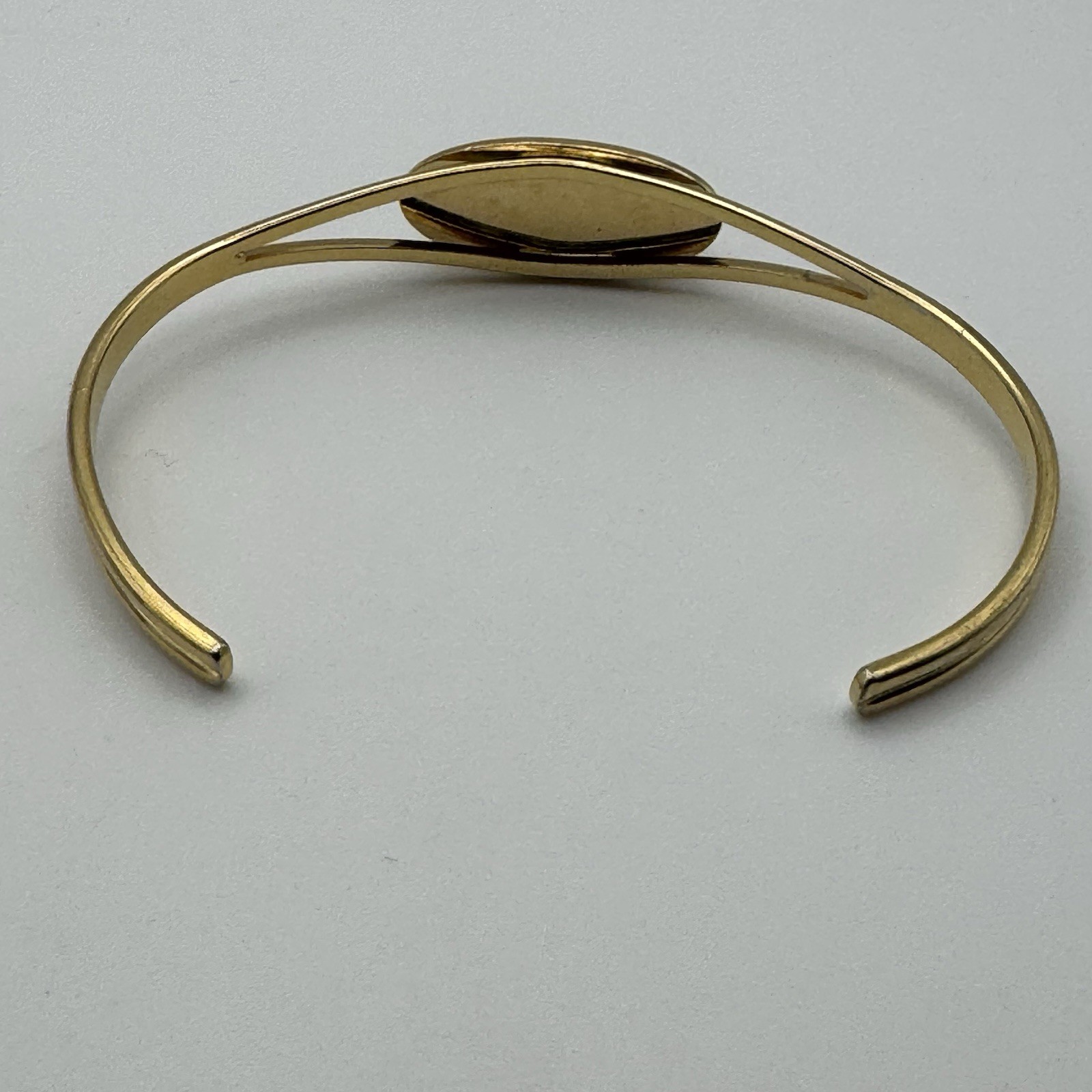 Goldtone Metal Green Bead Bangle Open Back Cuff Bracelet.