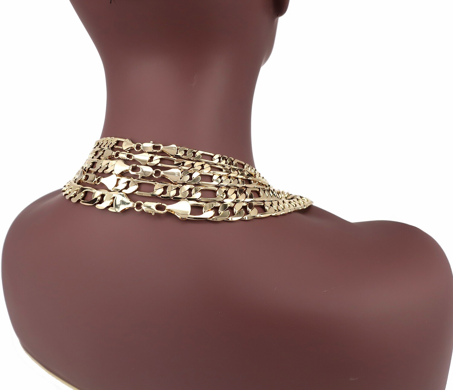 14k Italian Figaro Link Chain Necklace 7mm 8mm 9mm 10mm 12mm Yellow Gold Plated