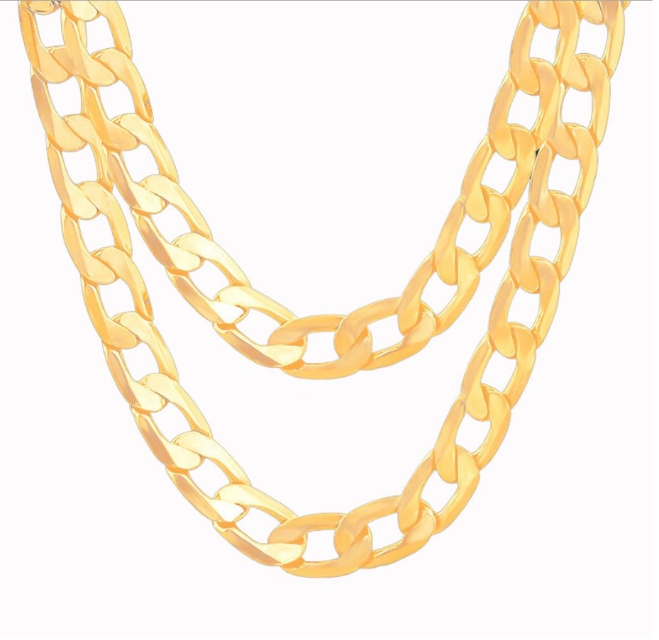 18K Gold Filled 7mm Wide 16/18/20″/22″/24″/26/28/30″/32 Curb Chain Necklace P70G