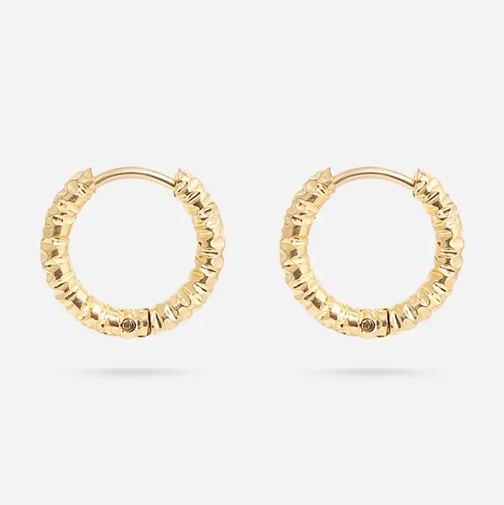 18K Gold Pvd Stainless Steel 15mm Textured Huggie Hoop Earrings
