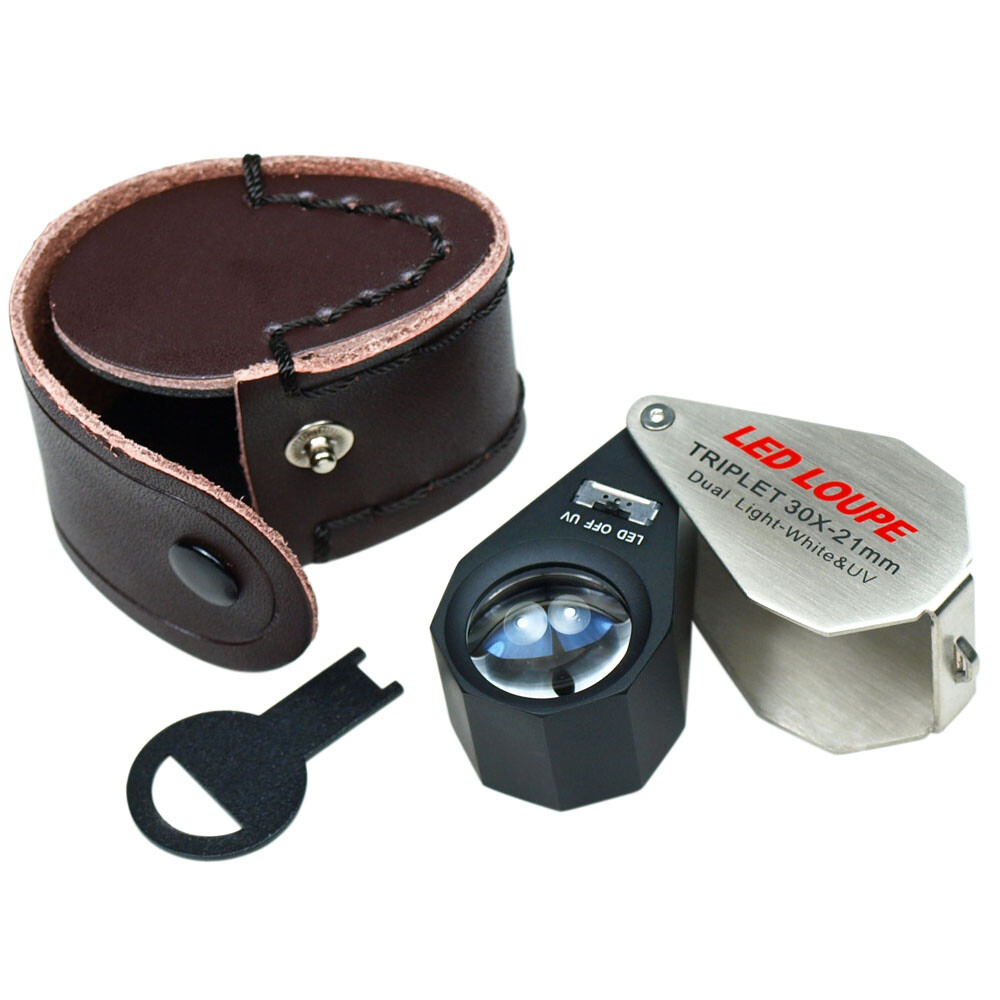 30X Magnification 21mm Triplet Jewelers Loupe with LED – UV Dual illumination