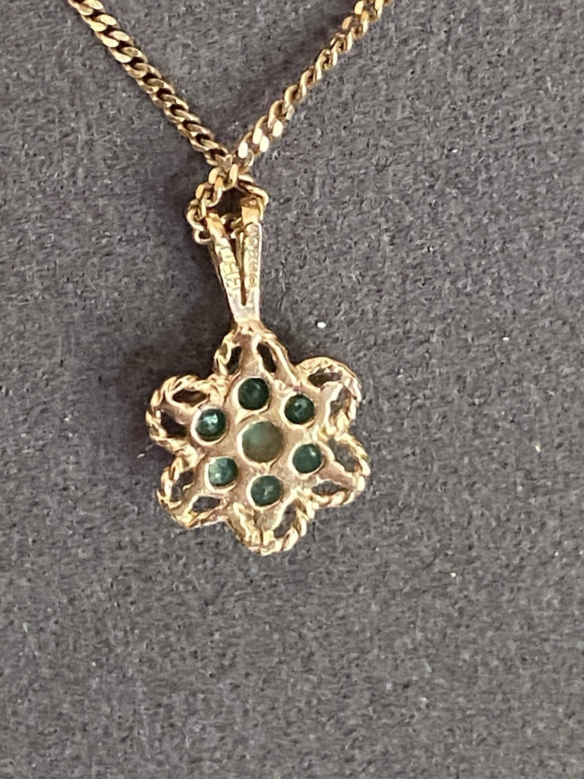 Vintage 9 Carat Yellow Gold Opal And Emerald Pendant Necklace 18 Inch Chain