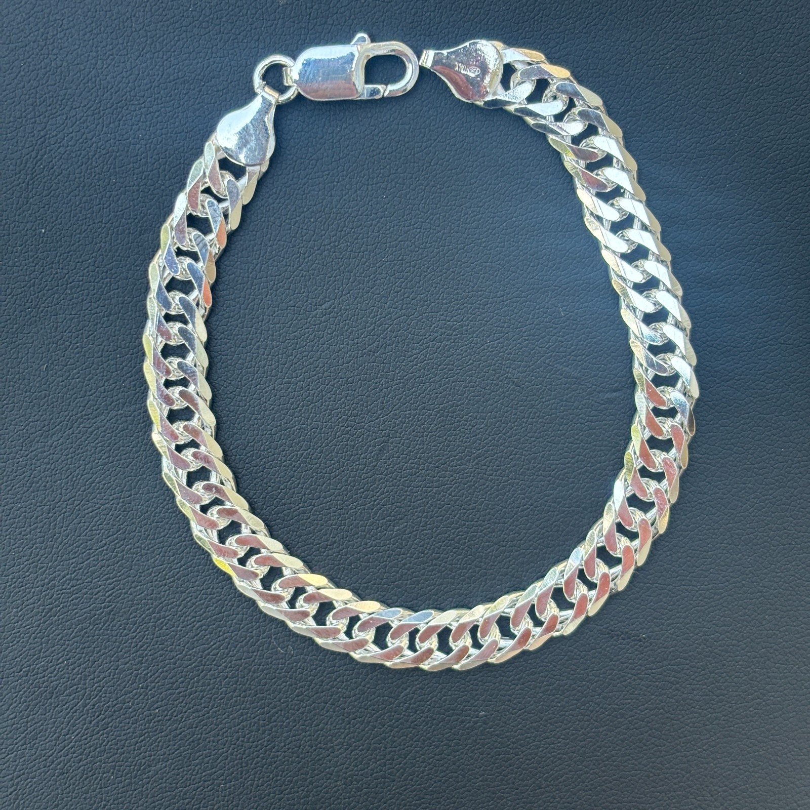 8mm Double Curb Link Bracelet – Real Solid 925 Sterling Silver MADE IN ITALY