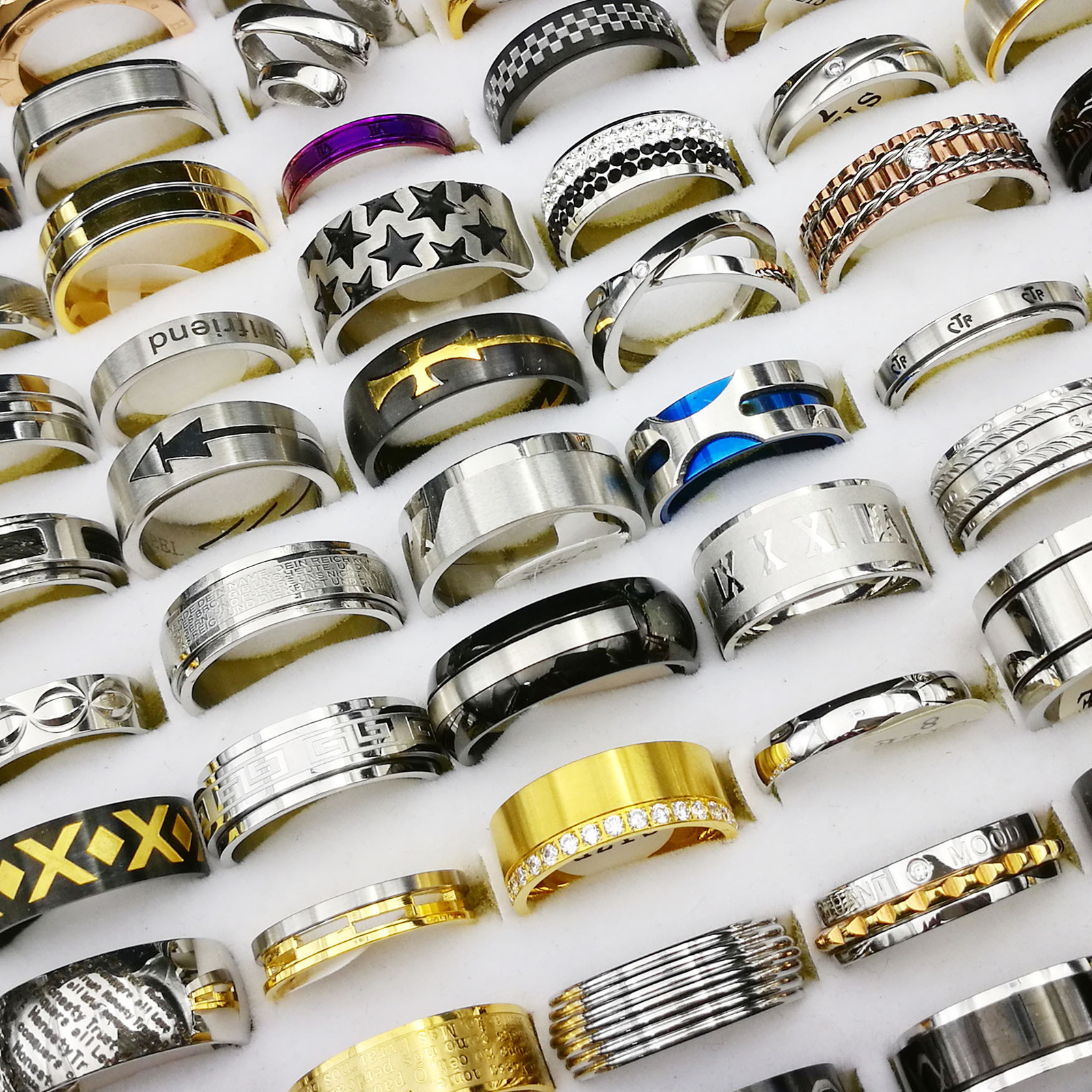 Bulk Lot Mixed Stainless Steel Rings Men’s women’s Fashion Ring Wholesale 100pcs