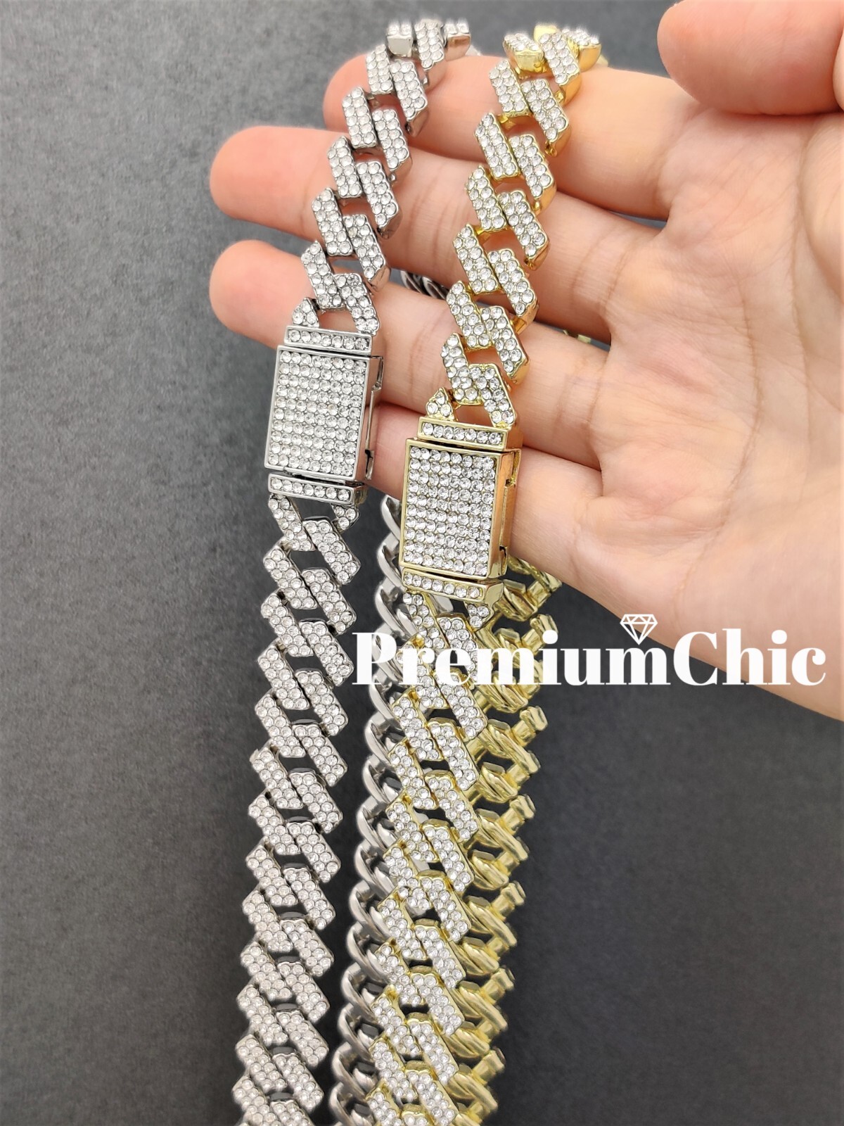 ICED 14MM Miami Cuban Prong Link CZ Necklace/Bracelet Mens Hip Hop Plated Chain