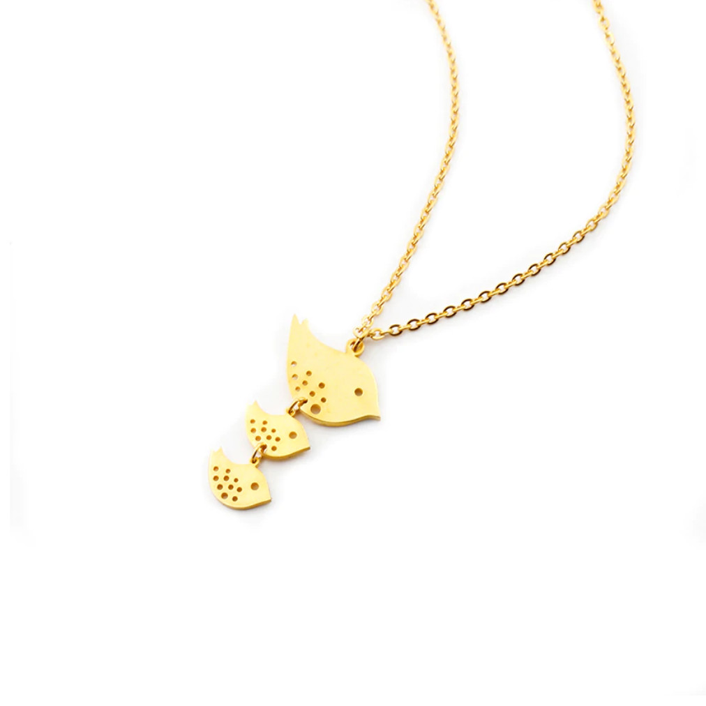 Bird Family GOLD Plated Necklace Charm Pendant Necklace Baby Songbird Lovebirds