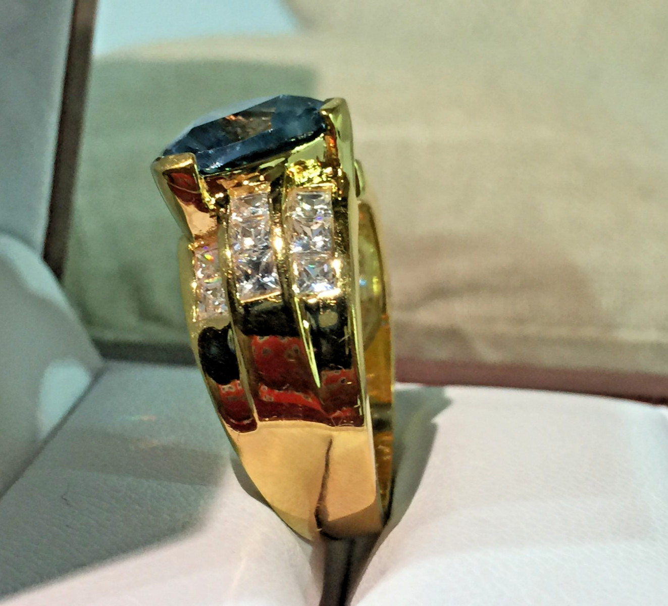 Vtg 925 Sterling Silver Gold Plated Aquamarine/Topaz Ring W/ CZ Canada Size 9!