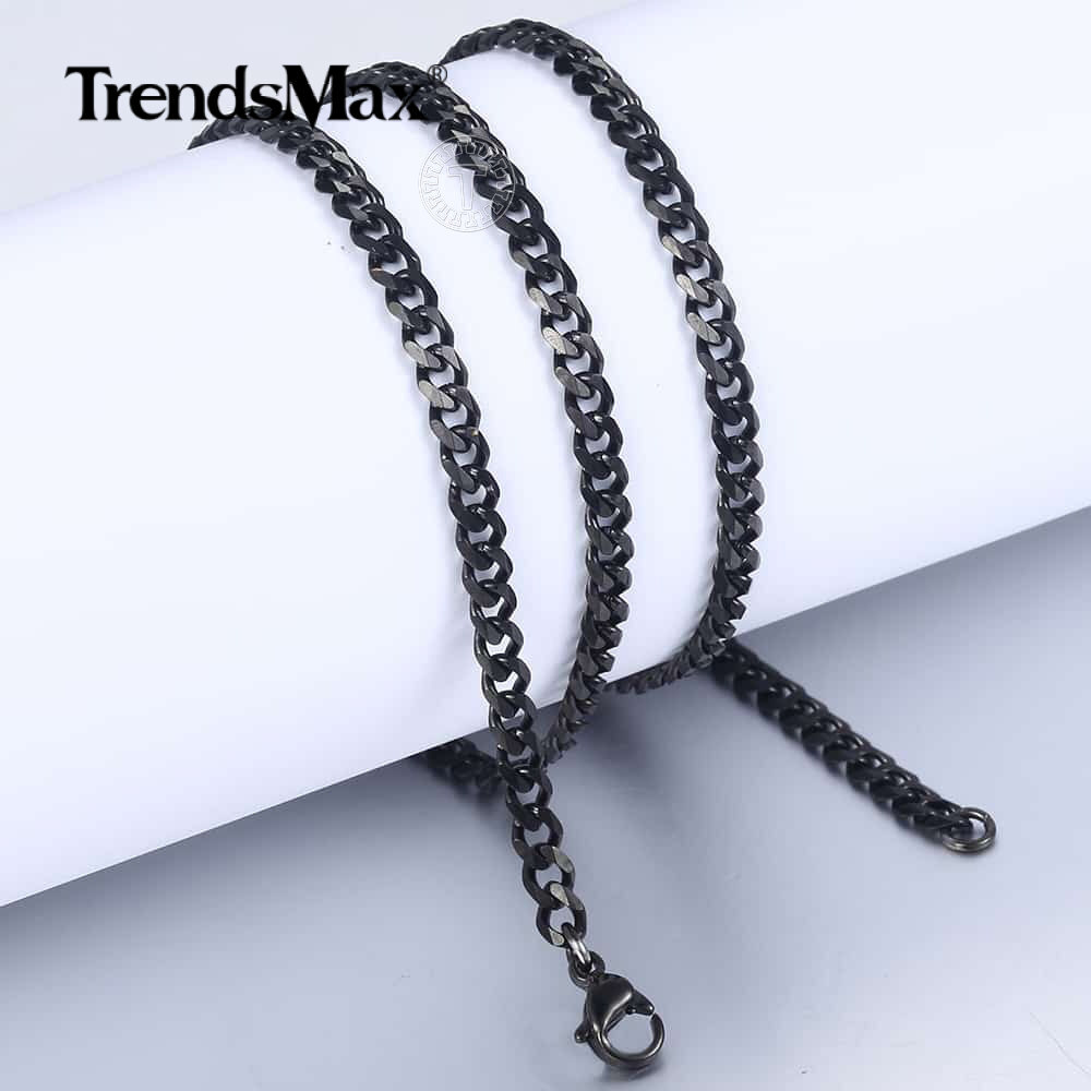 Men’s Black Stainless Steel Cuban Necklace Curb Chain 3/5/7/9/11mm Wide Jewelry