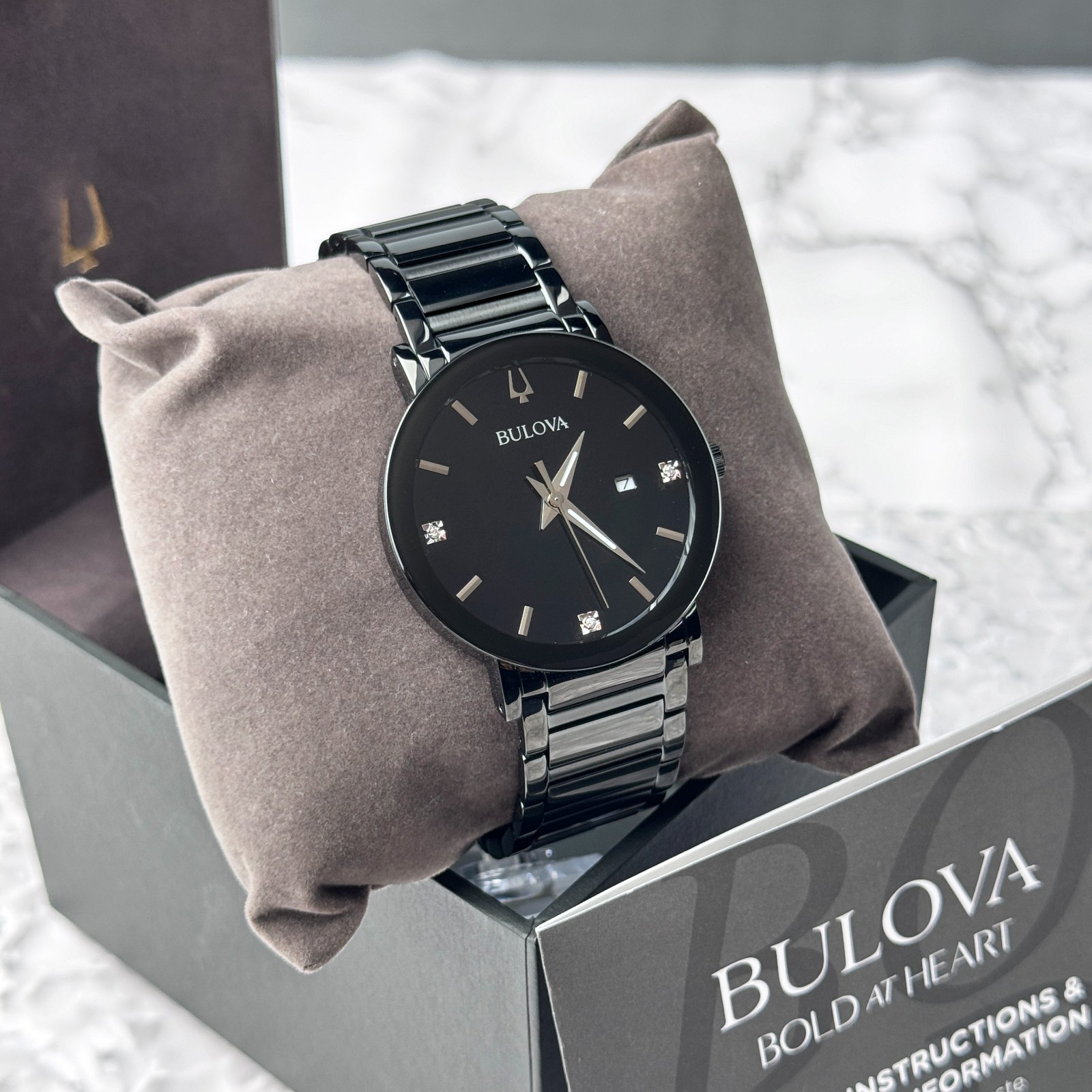 Bulova Modern Futuro Men’s Quartz Calendar Black Stainless Steel Watch 98D144