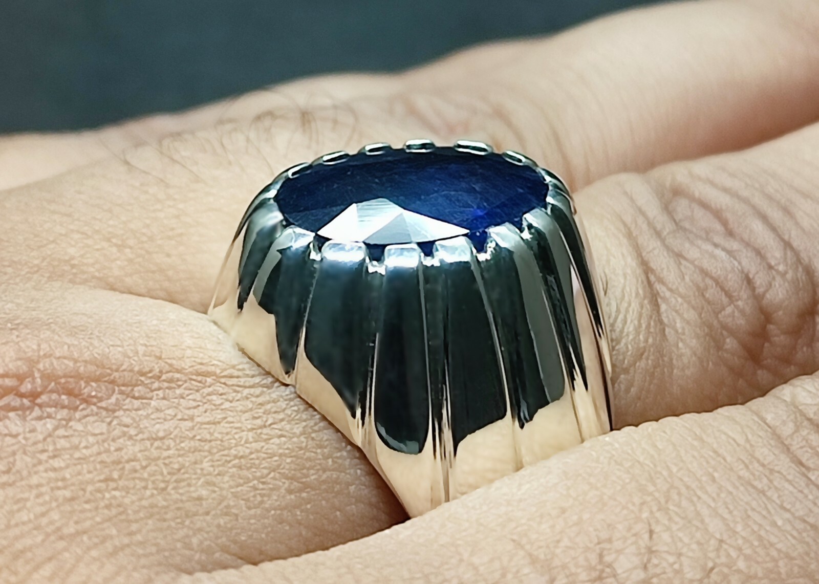 Natural 9 Carat Big Blue Sapphire Sterling Silver 925 Handmade Neelam Mens Ring
