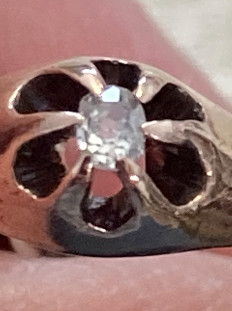 Antique Belcher 10K Rose Gold Old Mine Cut Diamond RING, Size 6.5, 1.6 Grams