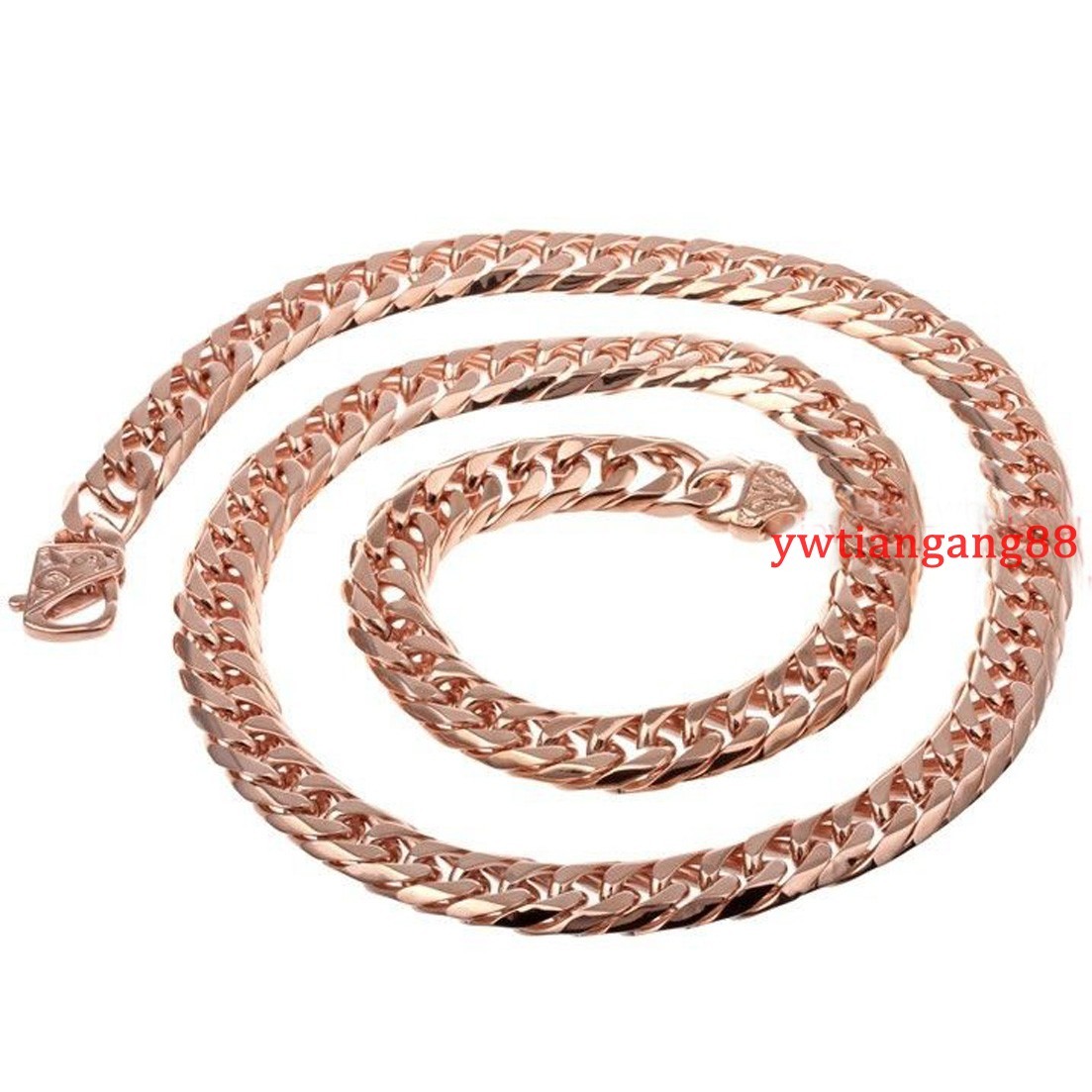 13/16mm Heavy Rose Gold Stainless Steel Mens Curb Cuban Chain Necklace Bracelet