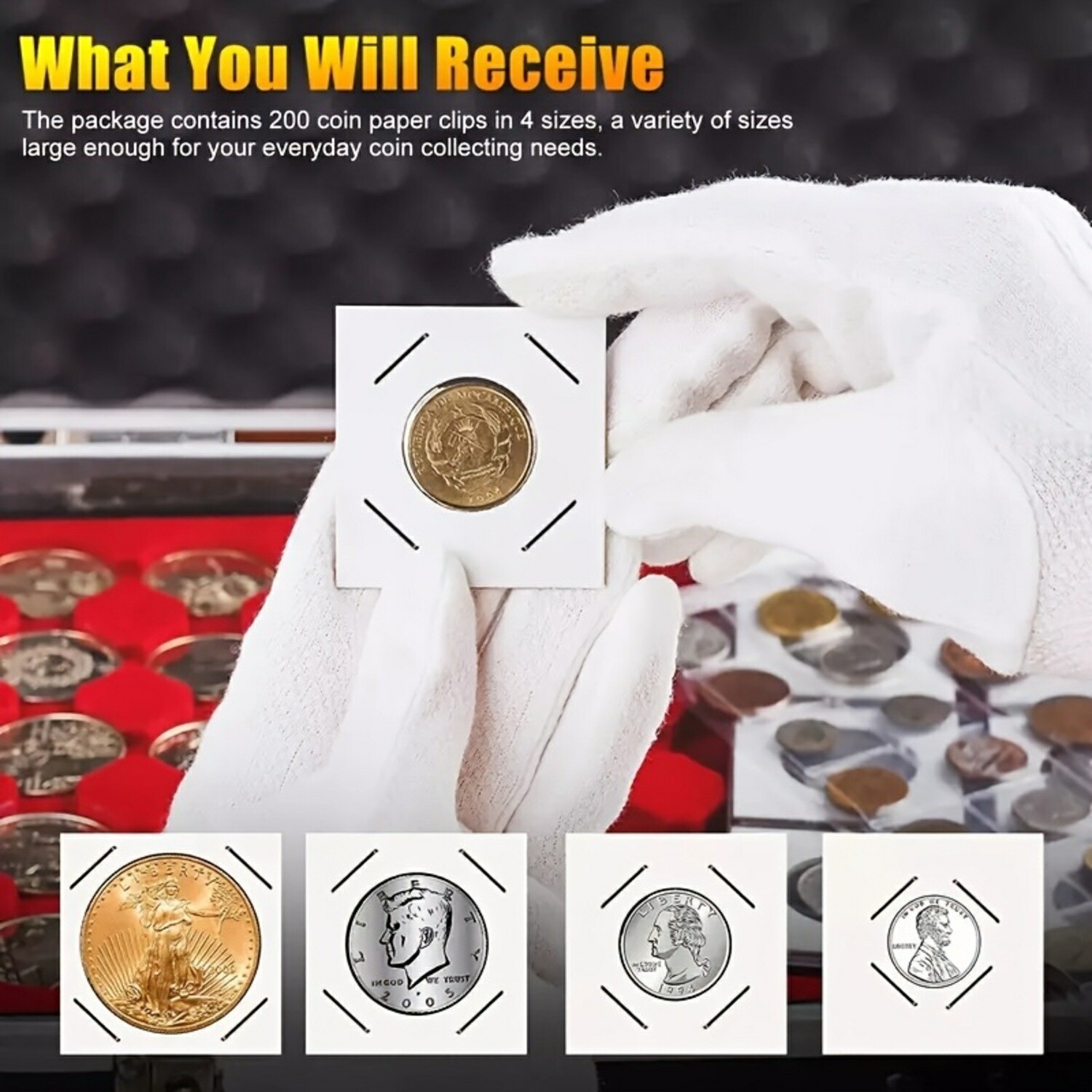 200PCS Assorted Coin Holders 2X2 Cardboard Mylar Flips Include 4 Sizes New