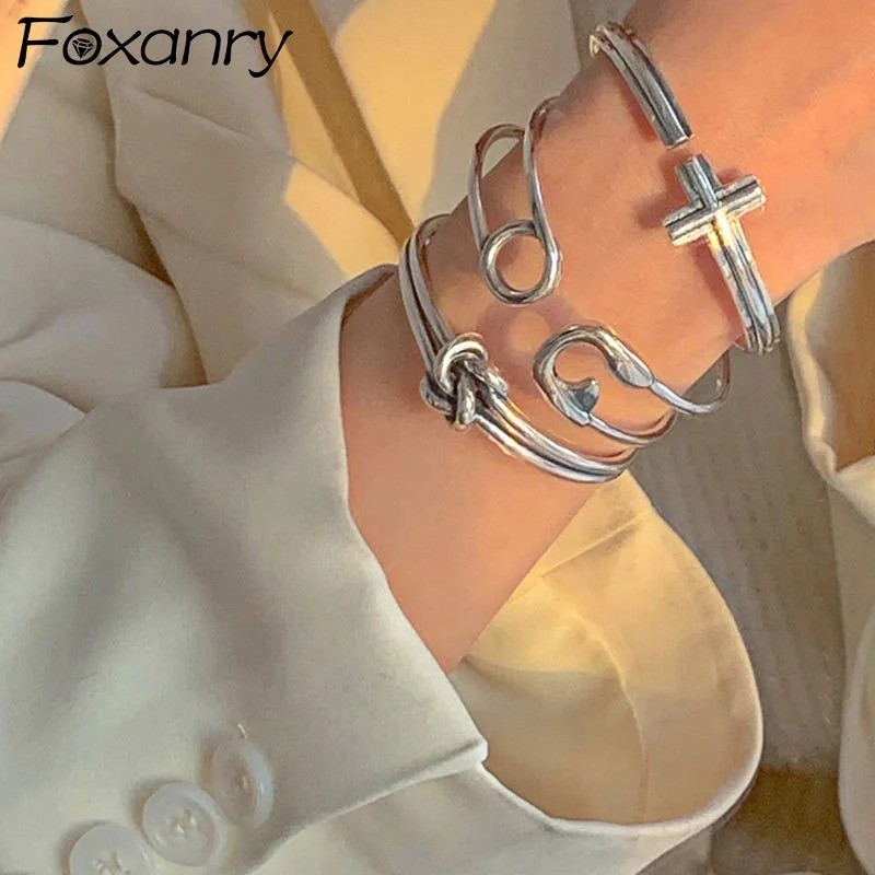 925 Sterling Silver Knot Cuff Bracelet Adjustable Minimalist Open Bangle Women