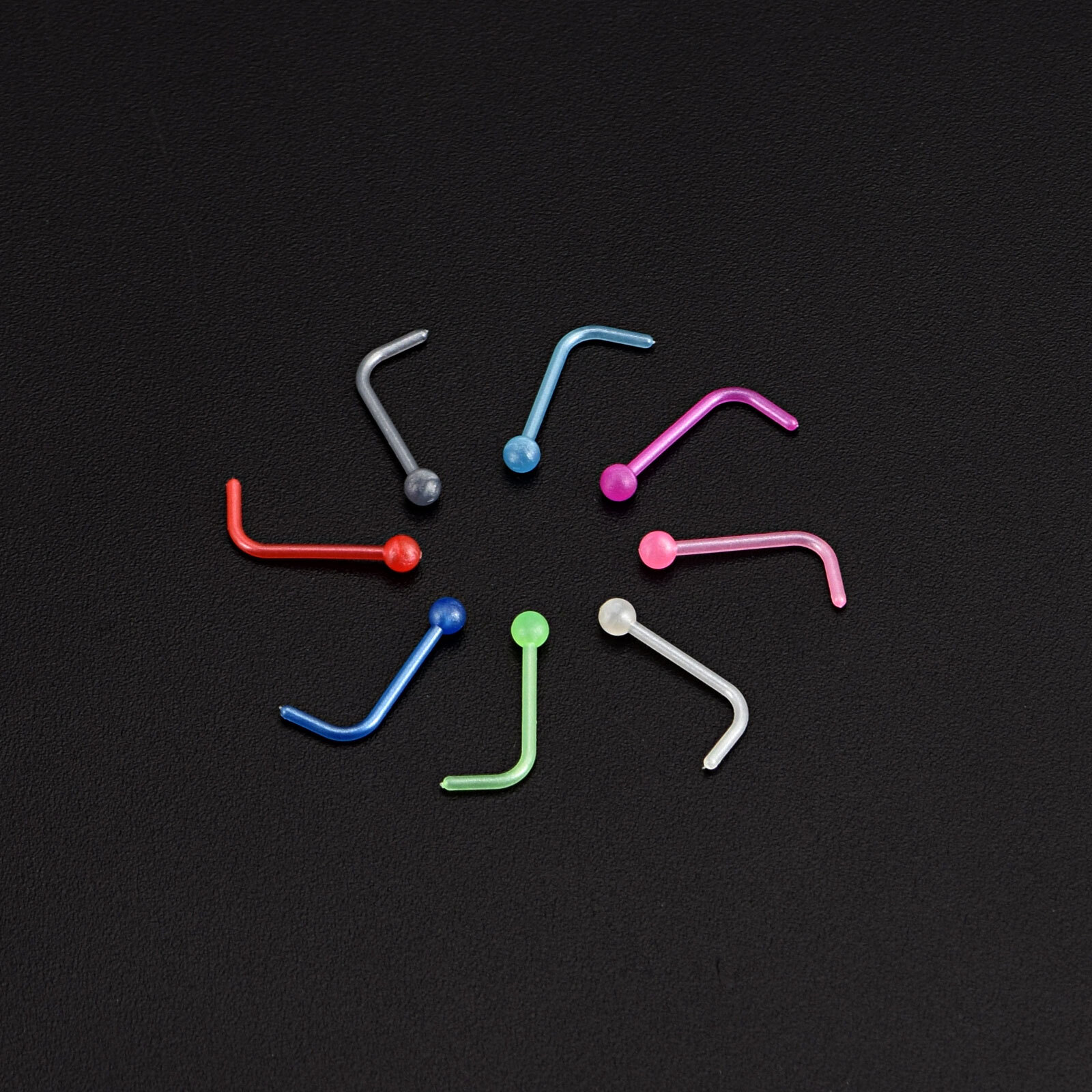 8-80pcs Colorful Nose Ring Retainer Bioflex L Shape Nose Pin Studs 20G Piercing