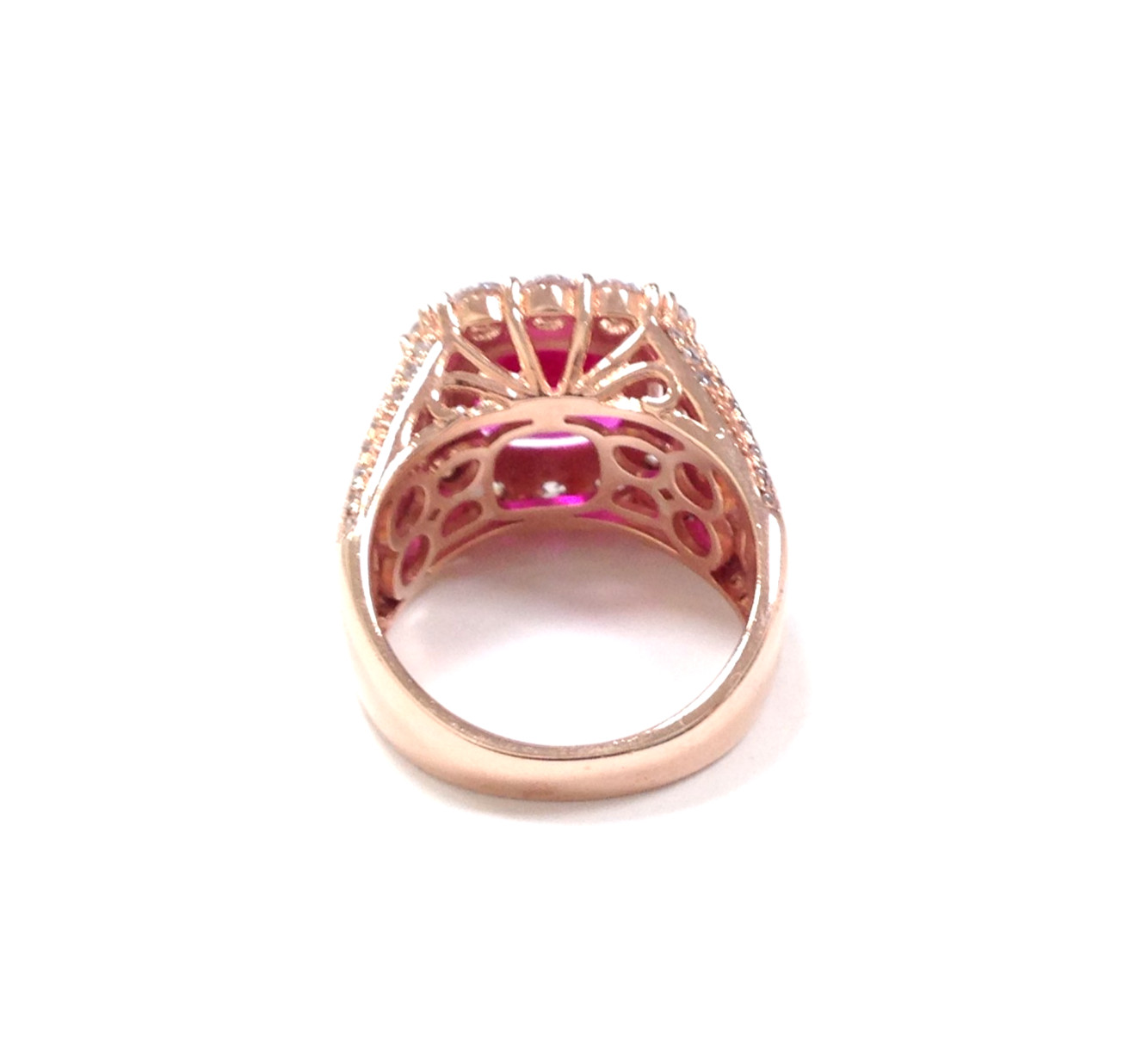 FZN Fuzion Creations Gold Vermeil Sterling Silver Square Pink Stone Ring Sz 6.75