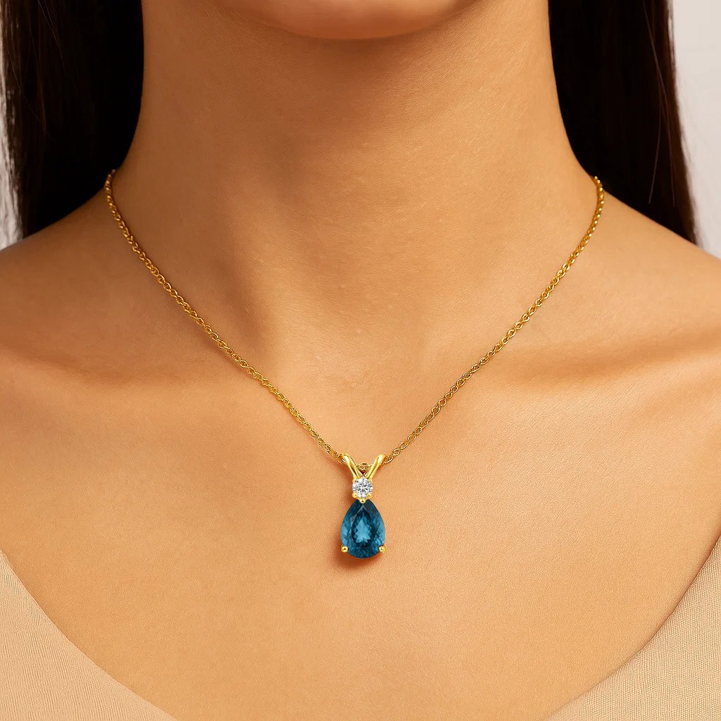 18K Gold Over Brass Pear Cut Gemstones Necklace Jewelry EN-1040 TGN1011