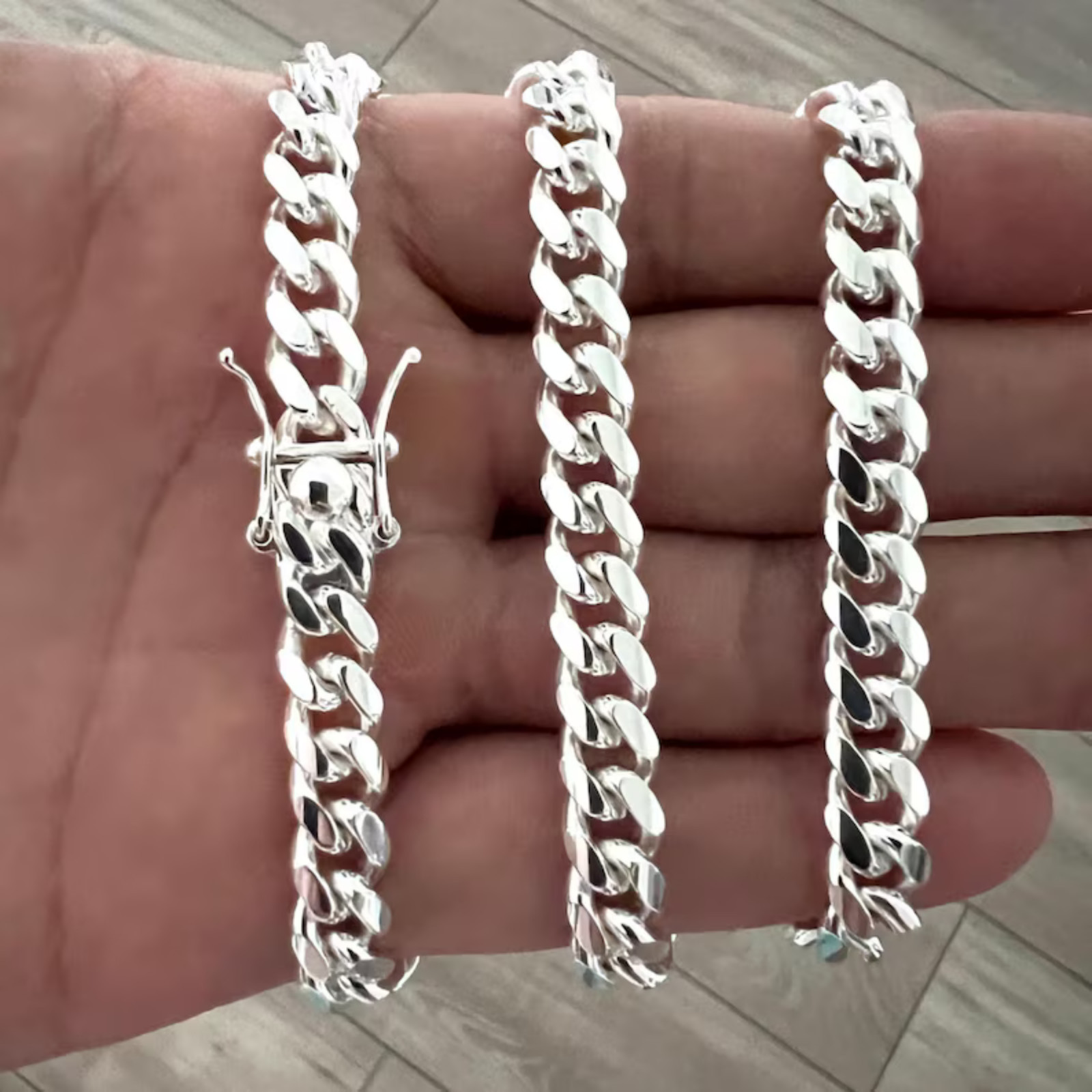 Real Solid 925 Sterling Silver Miami Cuban Chain Necklace Bracelet Men & Women