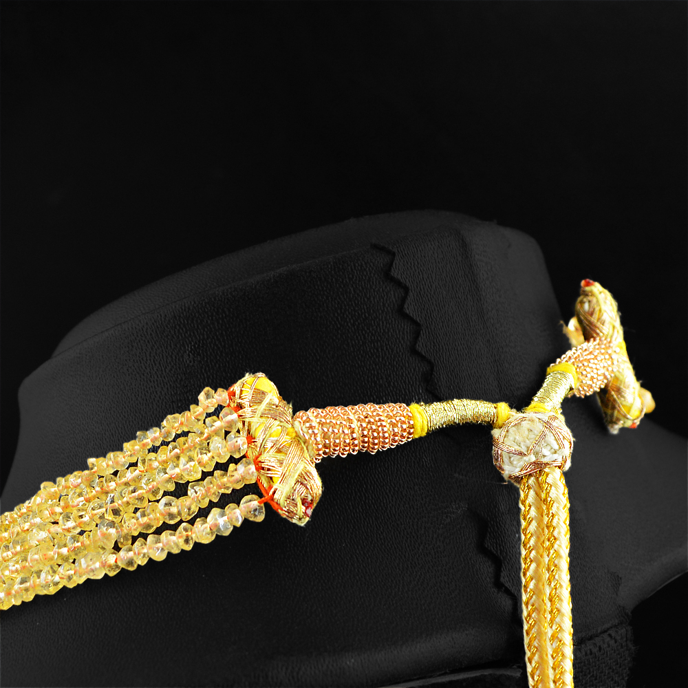 171.00 CTS NATURAL YELLOW CITRINE 5 STRAND ROUND FACETED BEADS NECKLACE (RS)
