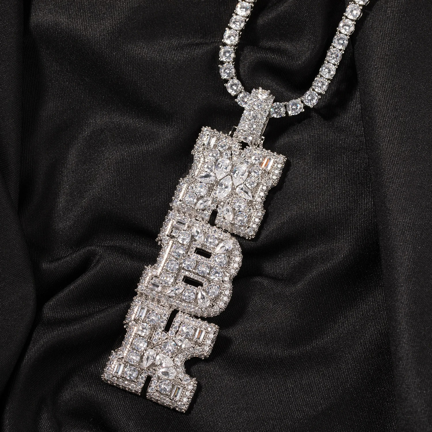 5AAA+ CZ Multicolor Ice Out Hop Hip Bling Vertical Mixed Inlay Letter Pendant