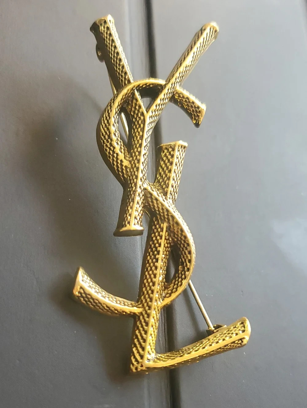 YSL Saint Laurent Paris Cassandre Brooch Stamped Gold