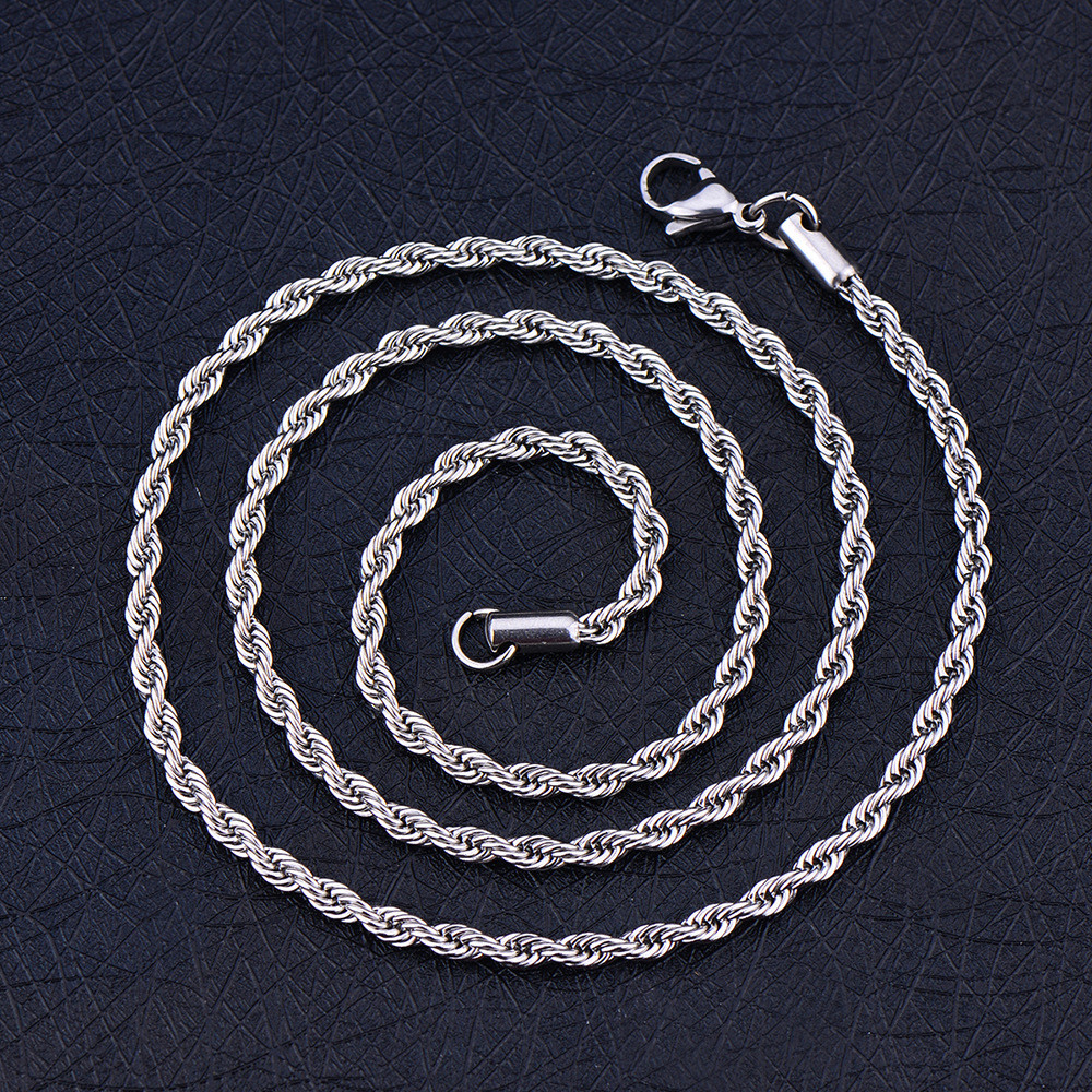 5pcs/lot 2.4/3/4mm Stainless Steel Twisted Rope Chain Necklace for Men Women
