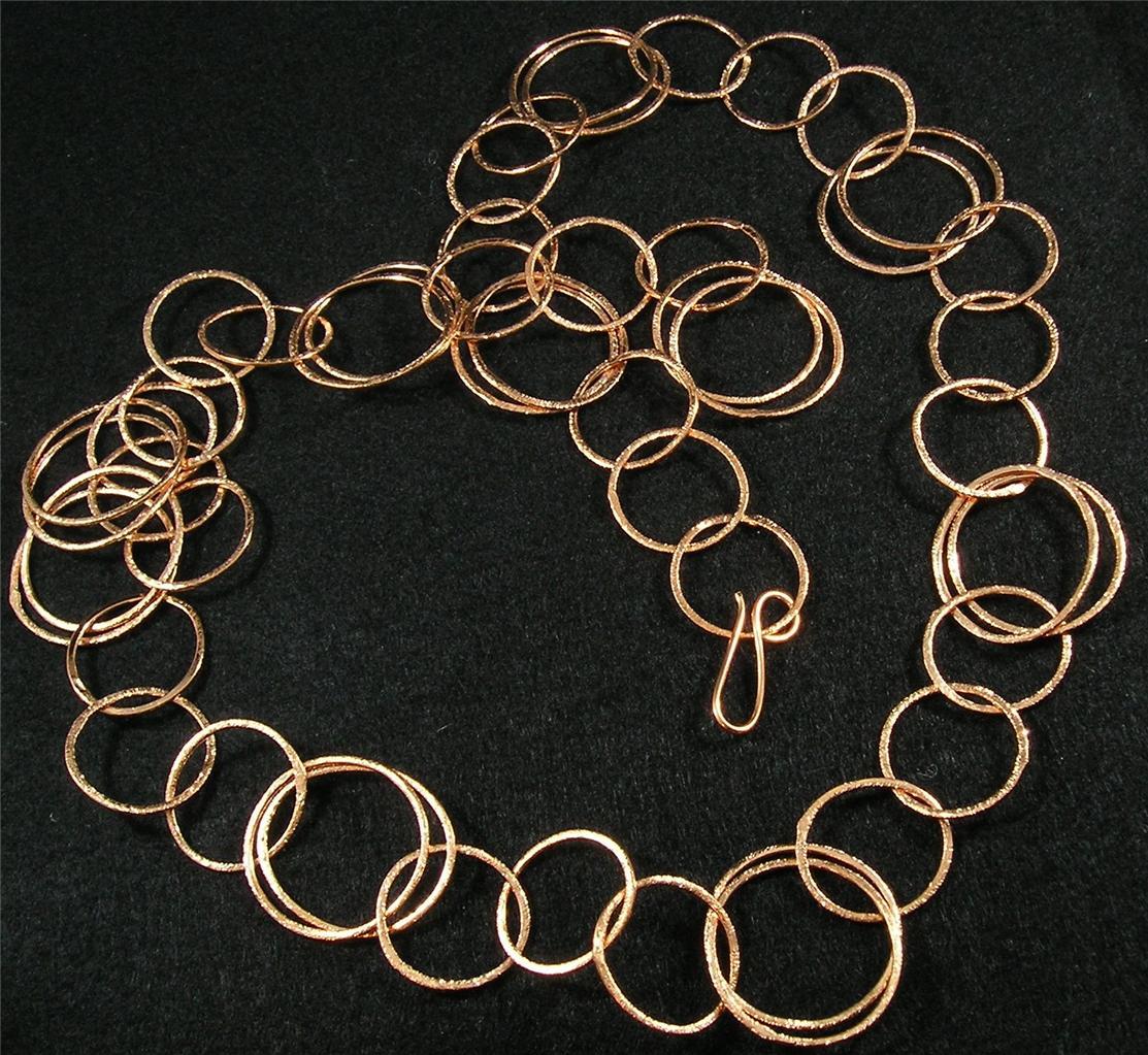 Large Brushed Textured Solid Copper Double Single Round Link Chain Necklace 36″