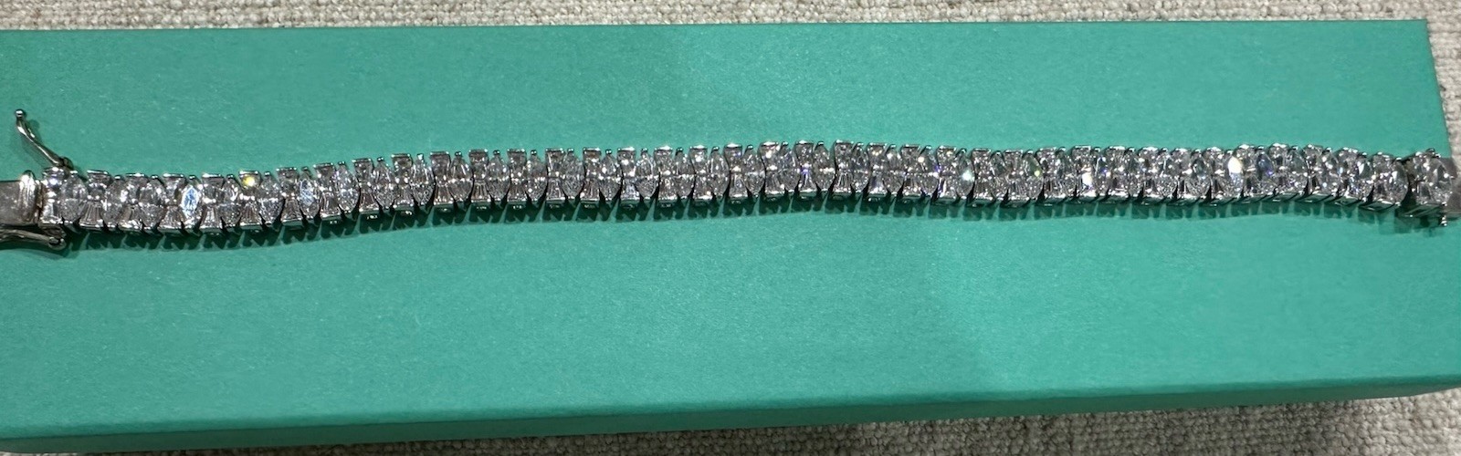 FE 925 Sterling Silver Tennis Bracelet Marquise & Tapered Baguette Stones 7.5”