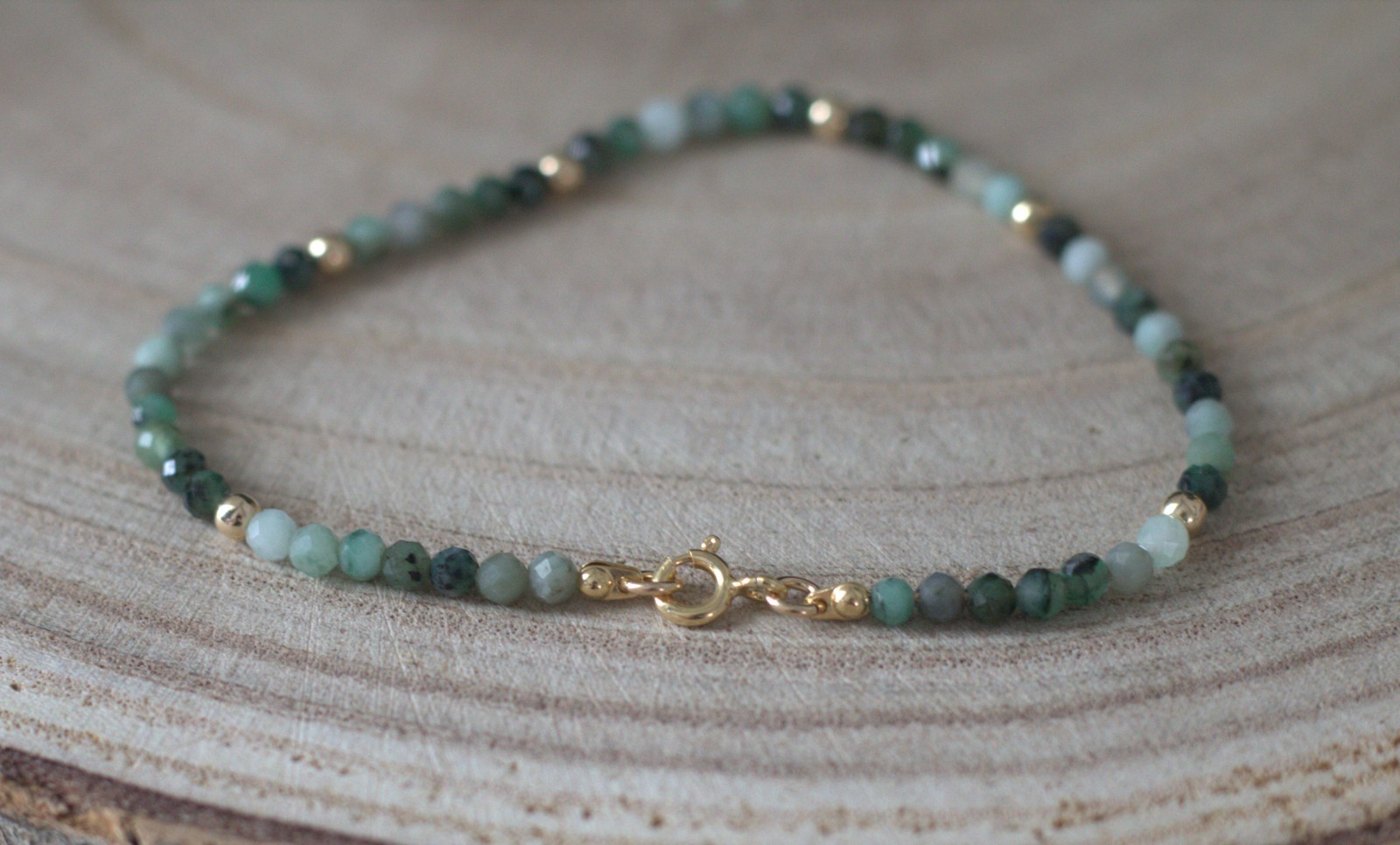 Emerald + 14K Gold balls, Gemstone Bracelet, May Birthstone, 18k gold filled