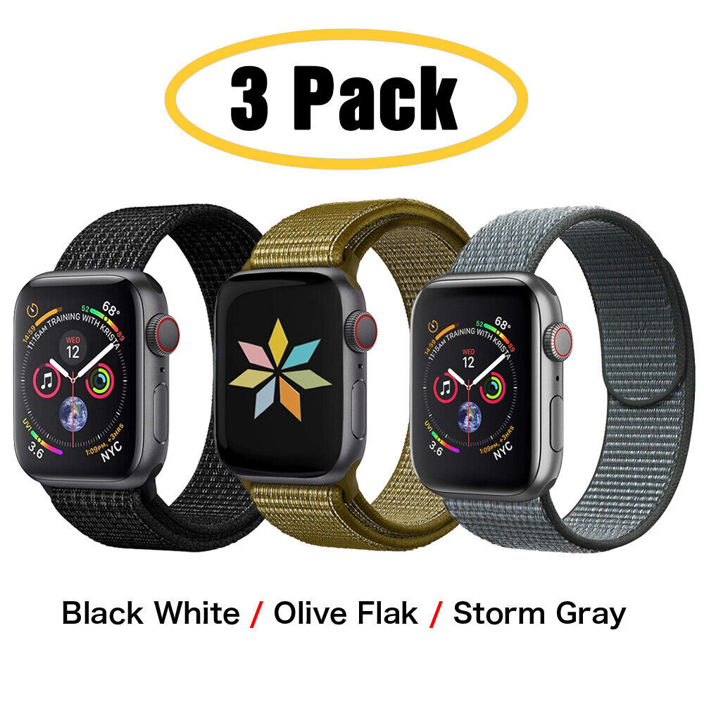3 PACK Nylon Sport Band Strap For Apple Watch Series 10 9 8 7 6 5 4 SE 38/49mm